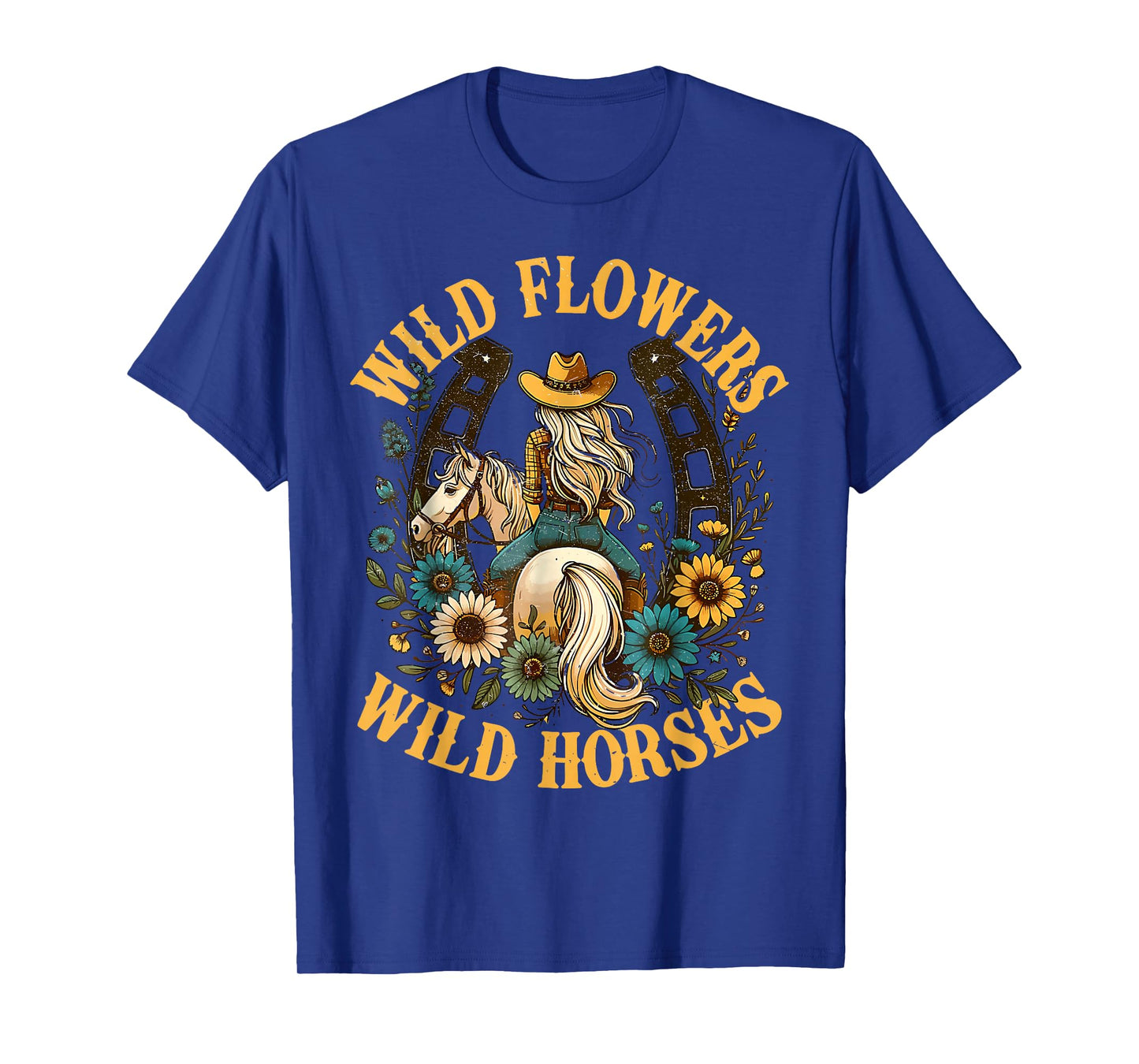 Southern Sunset Cowgirl Retro Wild Flowers Horses for Girl T-Shirt