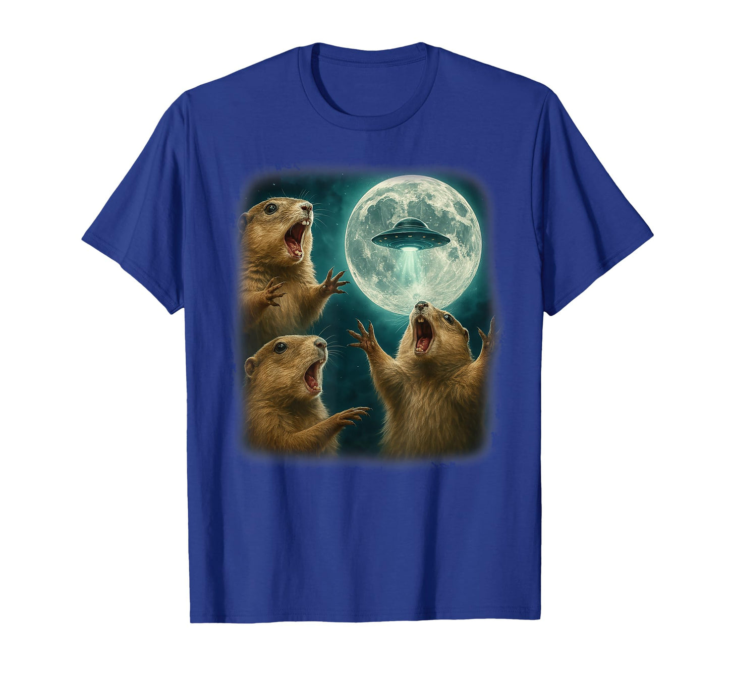3 Funny Prairie Dogs Fear UFO Arrival Night Alien Invasion T-Shirt