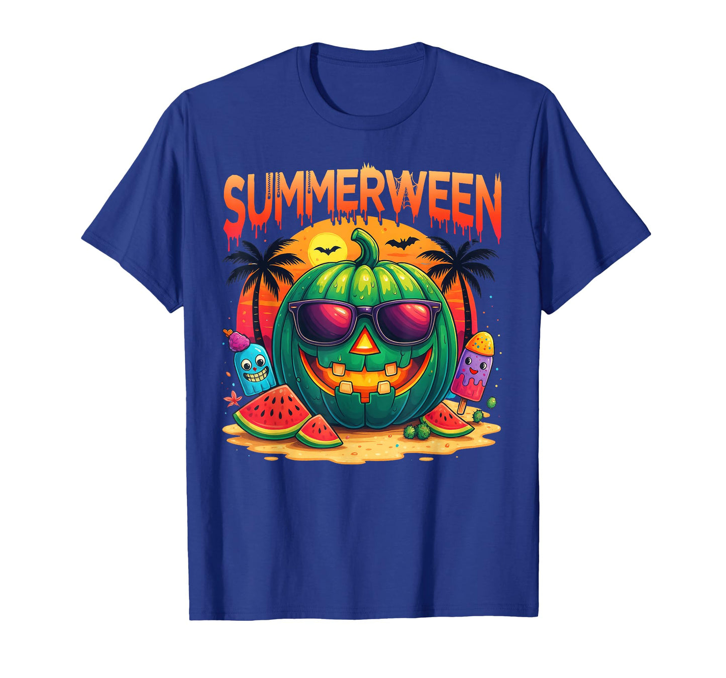Funny Skeleton Summer Summerween Watermelon Jack-O-Lantern T-Shirt
