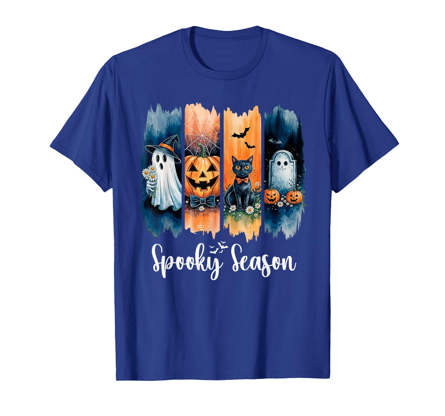 Spooky Season Vintage Halloween Ghost Pumpkin Black Cute Cat T-Shirt