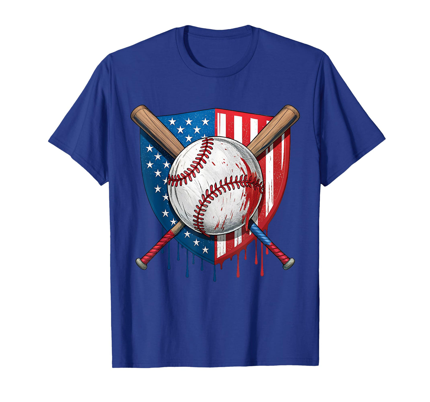 4th of July Baseball Drip Ice Cream Patriotic American Flag T-Shirt