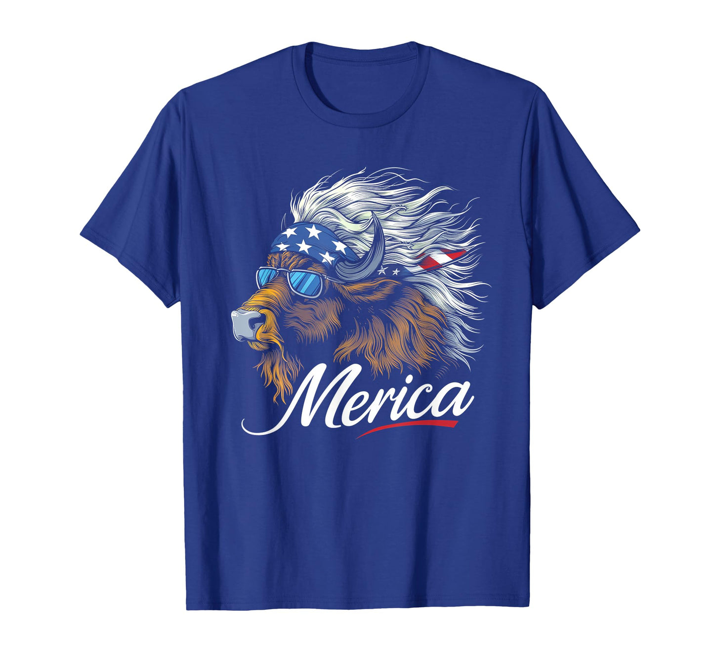 Merica Buffalo Bison Patriotic USA 4th of July American Flag T-Shirt