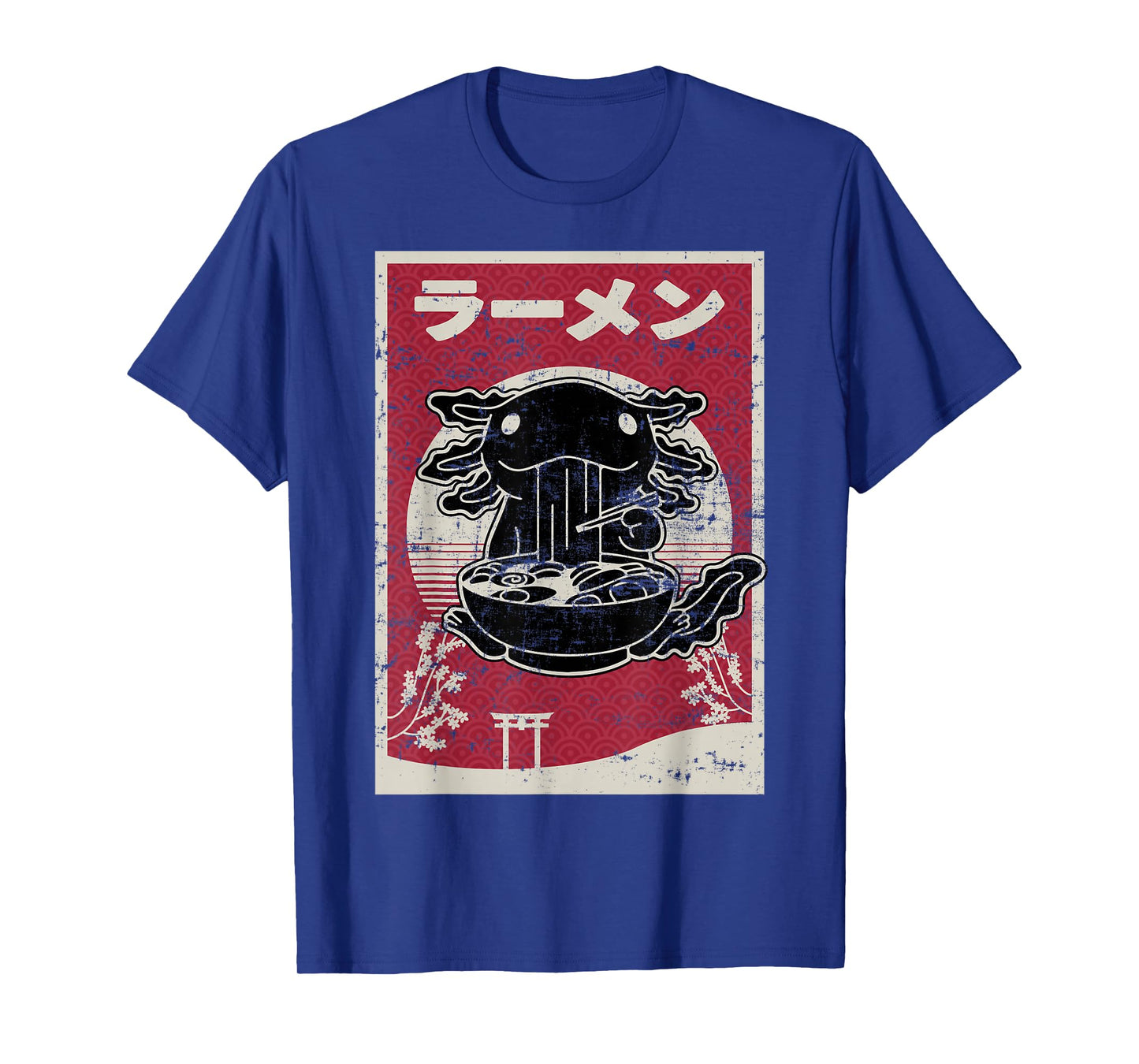 Kawaii Axolotl Ramen Japanese Woodblock Art Anime Boys Teens T-Shirt