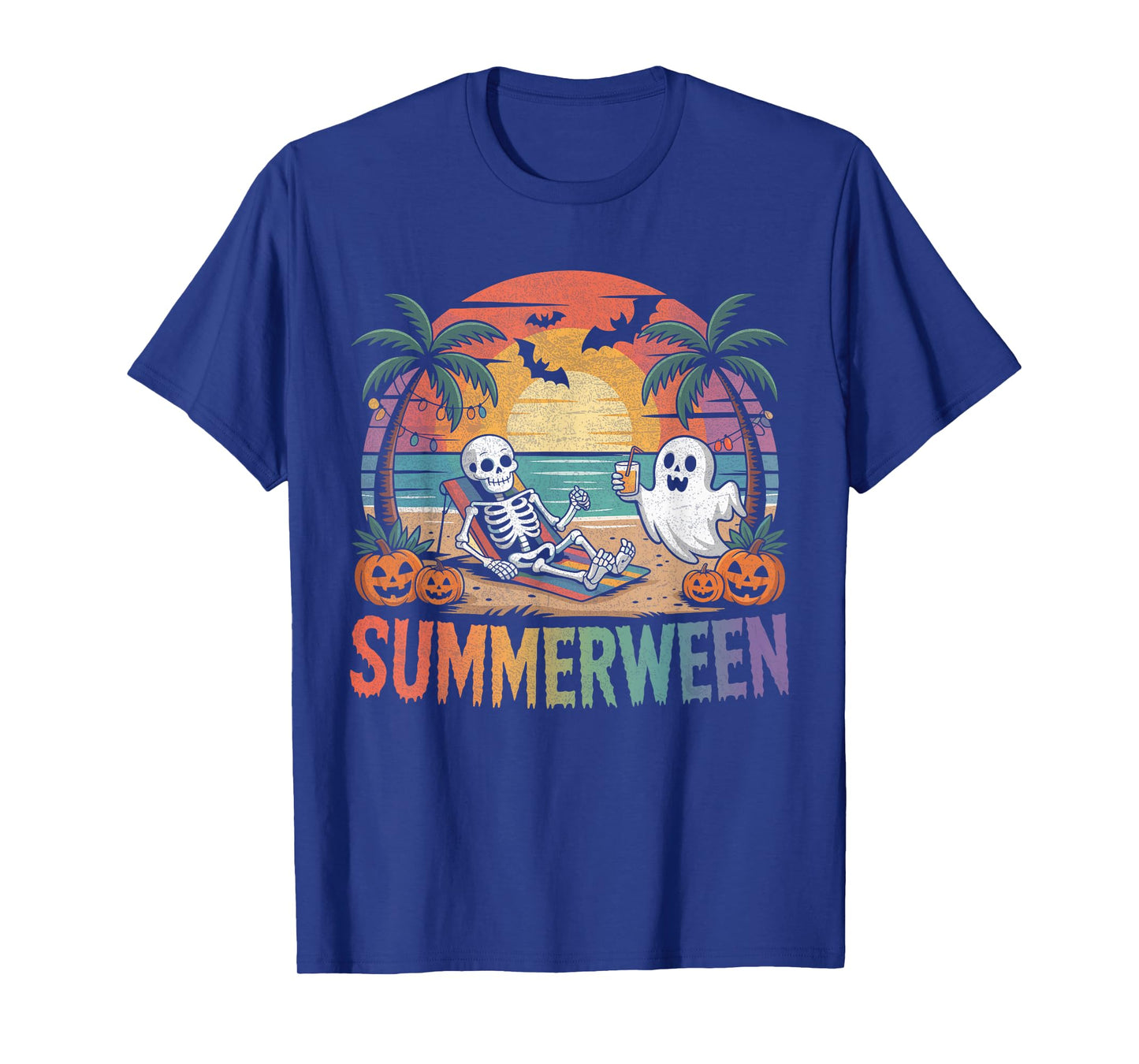 Summerween Skeleton Beach Party Halloween Vibes T-Shirt