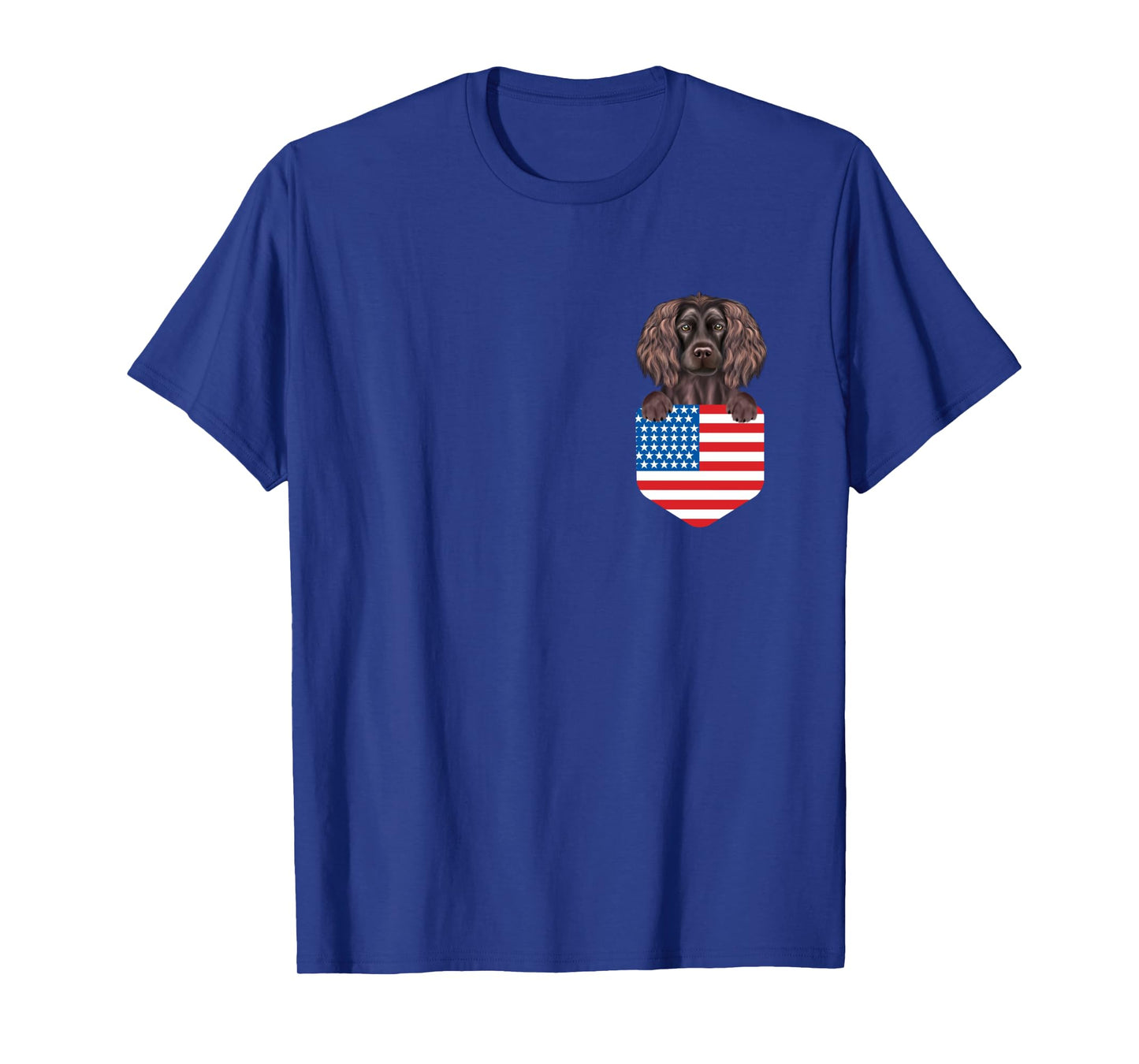 America Flag Boykin Spaniel Dog In Pocket Long Sleeve T-Shirt