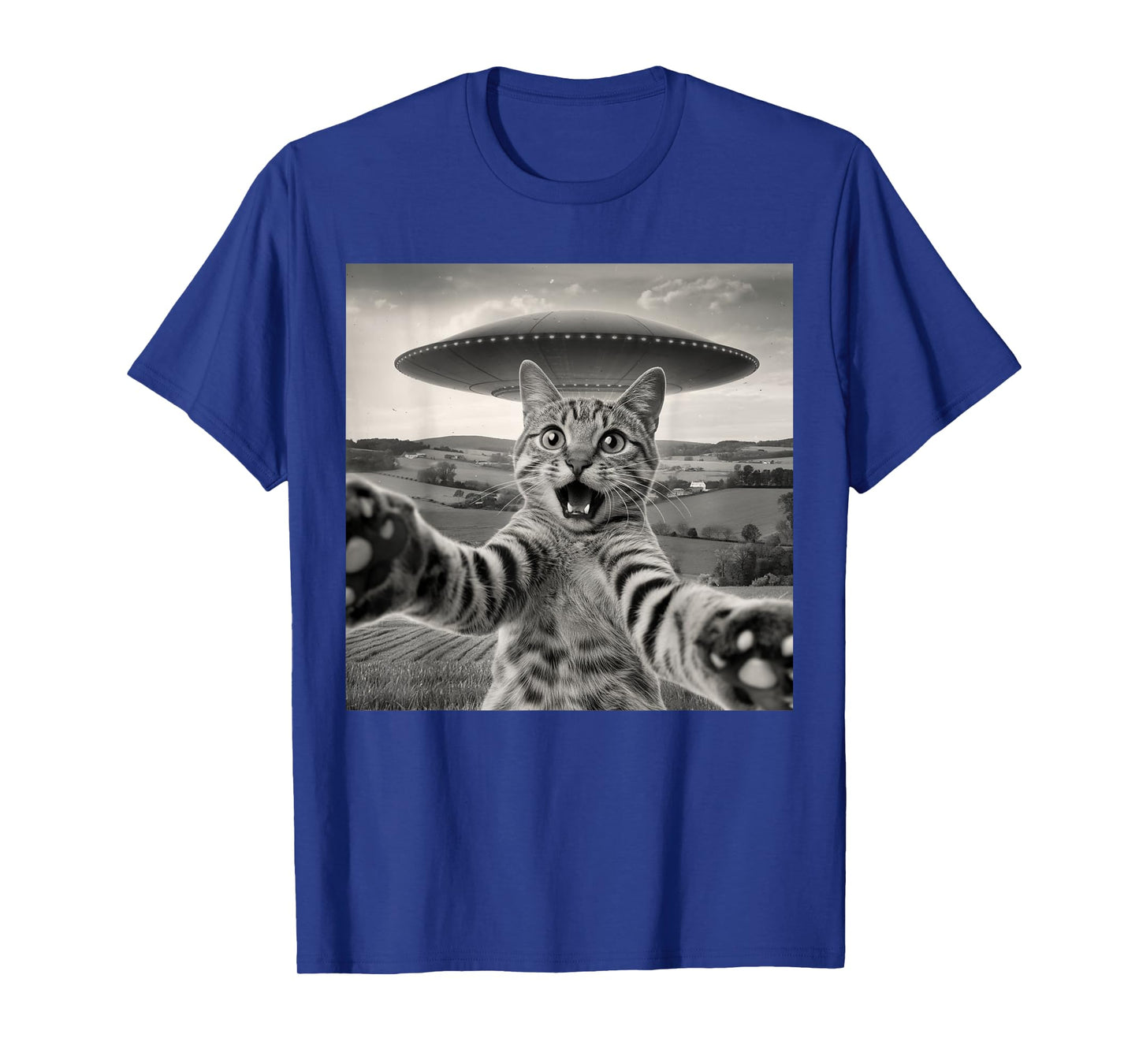 Cat Selfie With Alien UFOs Funny Cat Sarcastic Humor Meme T-Shirt for Men Women Kids