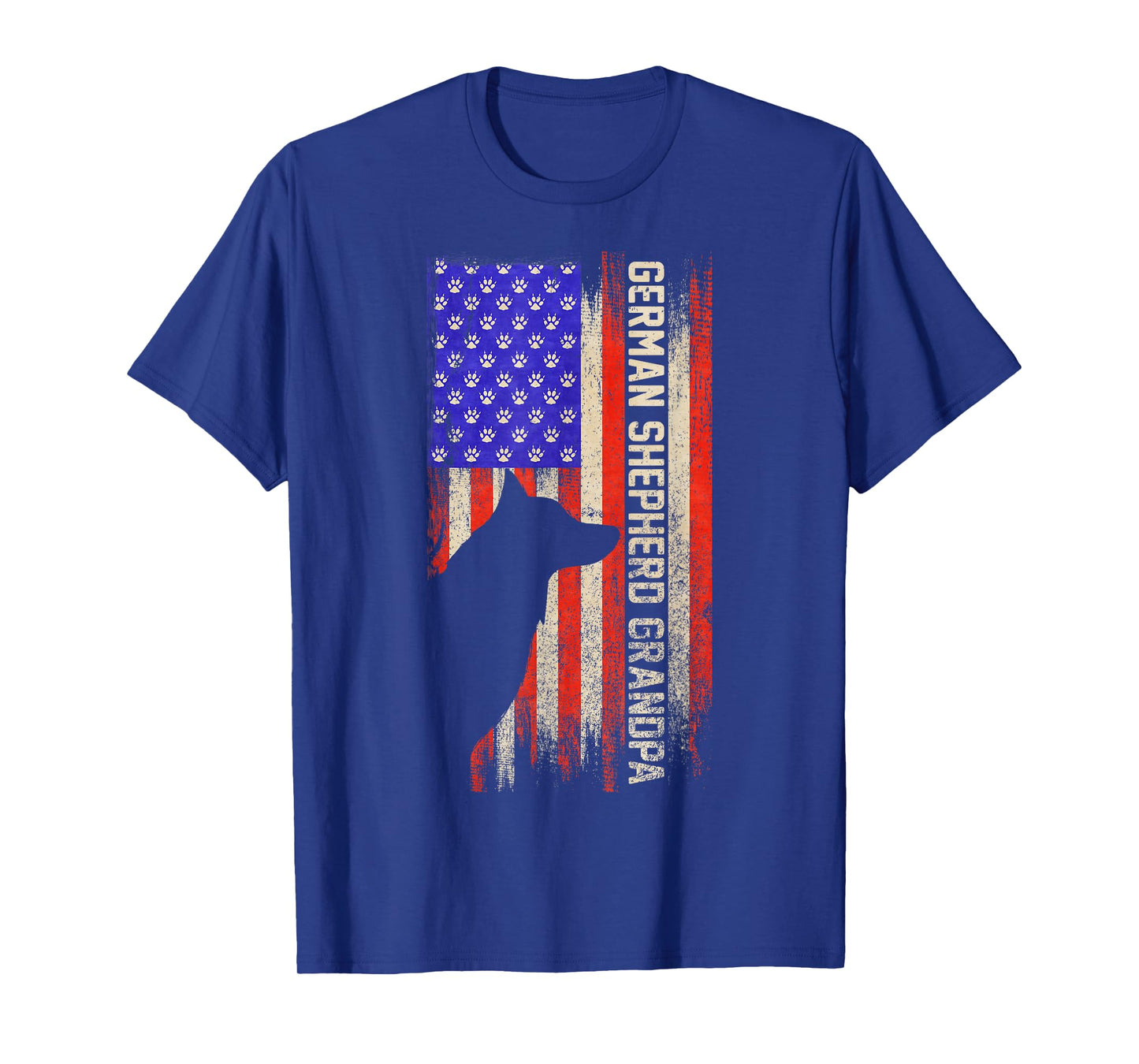 Vintage USA Flag Proud German Shepherd Grandpa Silhouette T-Shirt