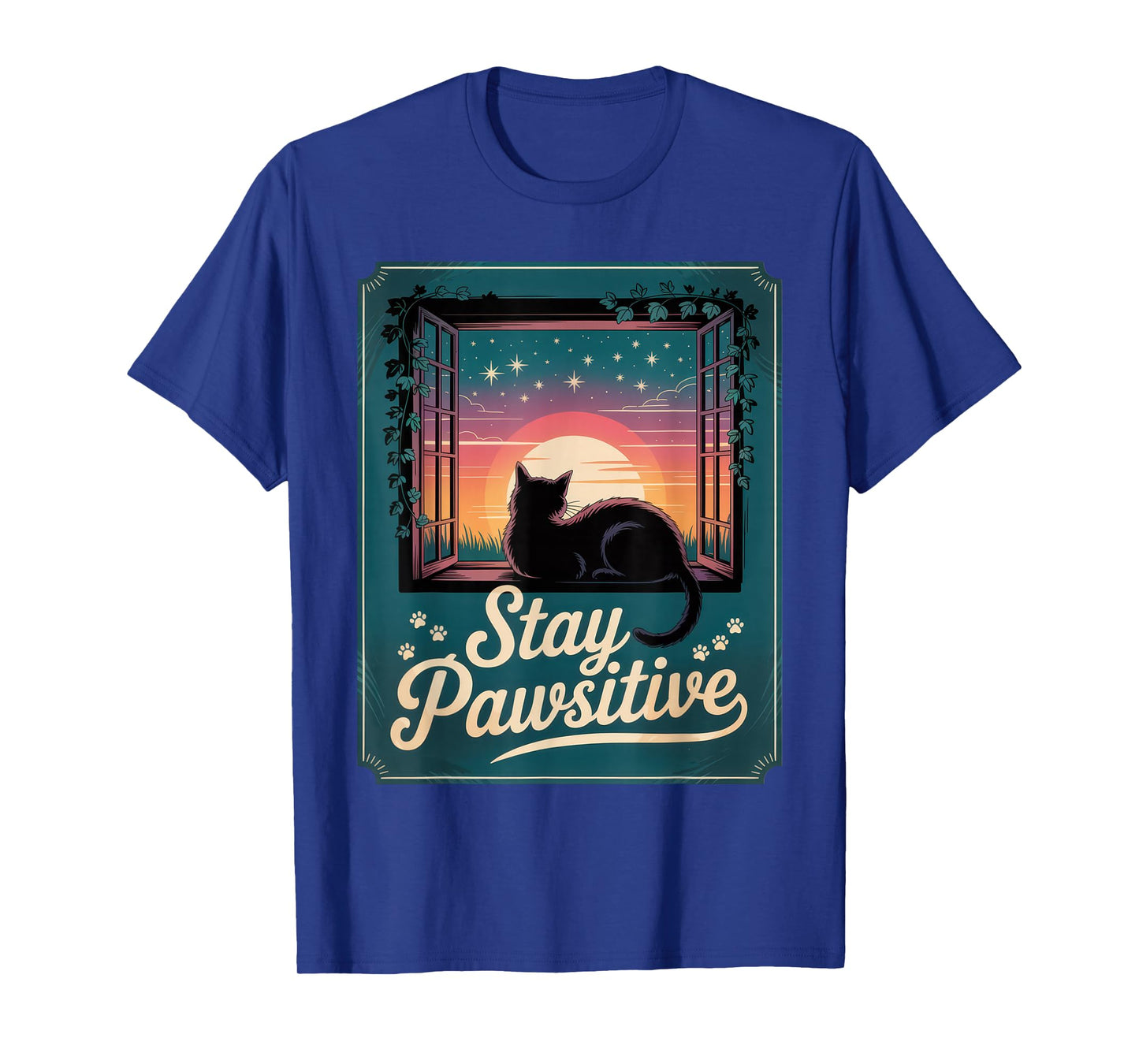 Stay Pawsitive Cat Lover Chill Relaxation Sunset Vibes T-Shirt