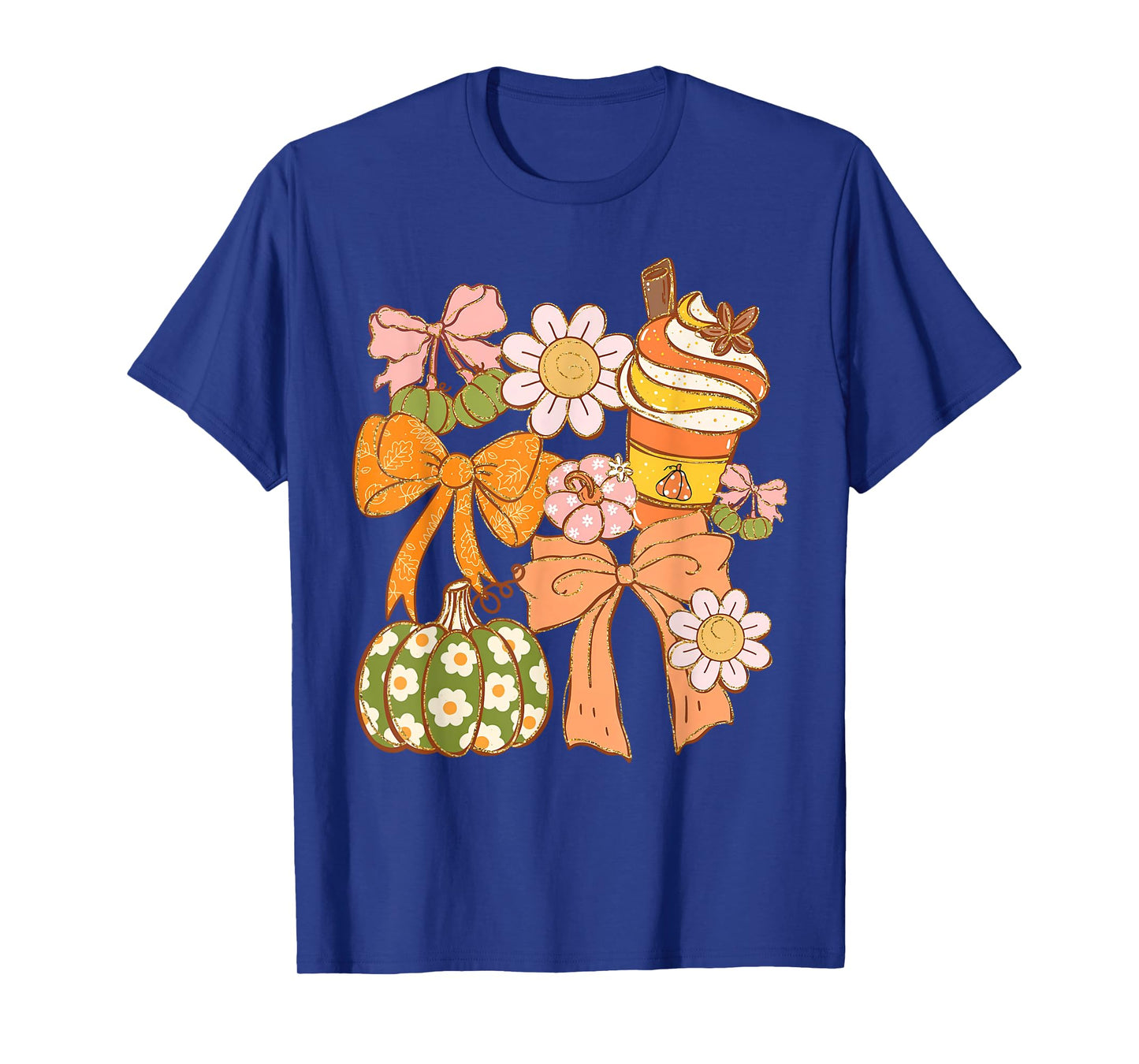 Coquette Bow Pumpkin Season Autumn Fall Leaves Thanksgiving T-Shirt