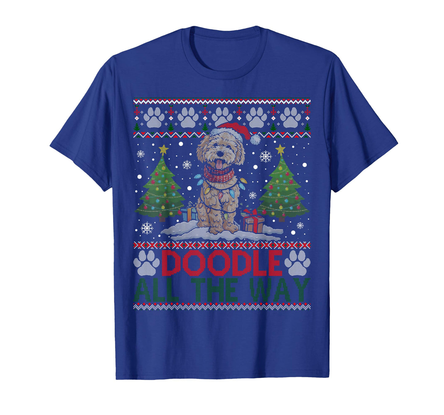 Doodle All The Way Labradoodle Santa Hat Christmas Ugly T-Shirt