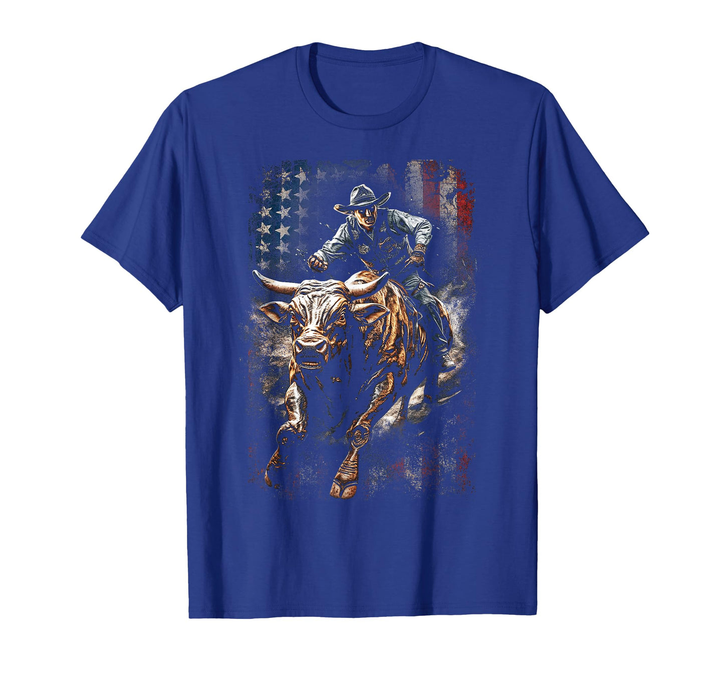 Vintage American Flag Bucking Bull Riding Patriotism Rodeo T-Shirt for Women Kids Men