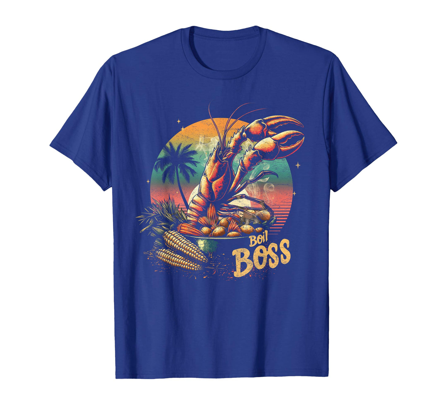 Crawfish Boil Boss Retro Sunset Lobster Cajun Food Festival T-Shirt