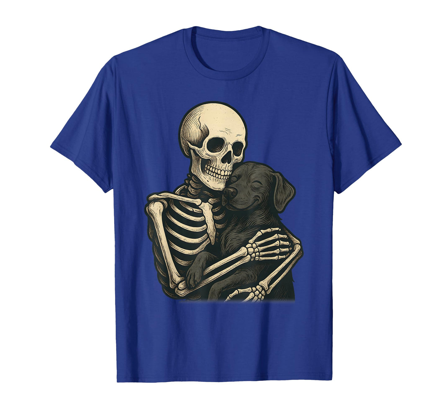 Skeleton Hugging Dog Labrador Retriever Funny Halloween T-Shirt