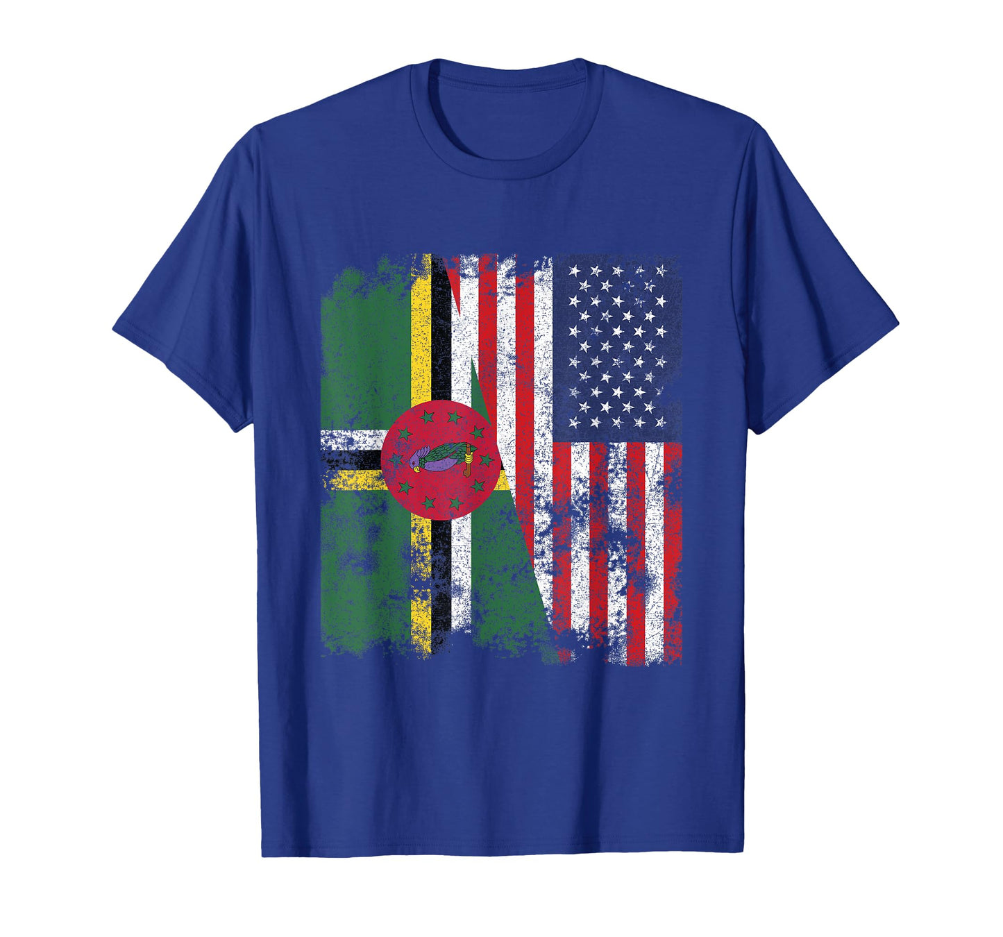 Dominica USA Flag Distressed - Half American T-Shirt for Women Kids Men