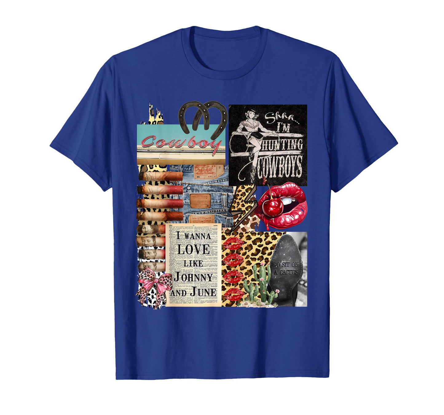 Cowboy Collage Queen Leopard Print Western Rodeo Queen T-Shirt