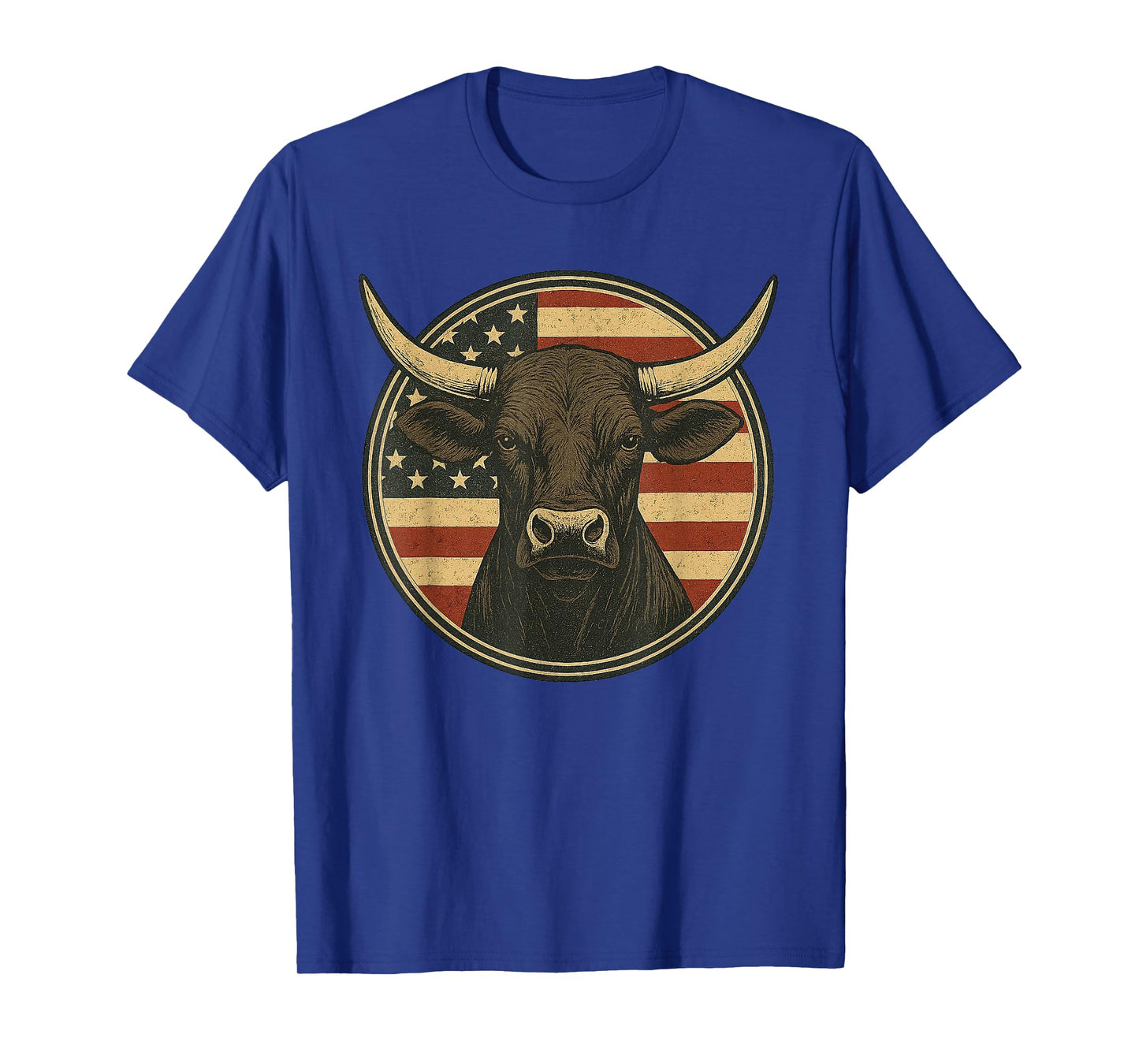 Vintage Western Bull with American Flag Patriotic Rodeo T-Shirt