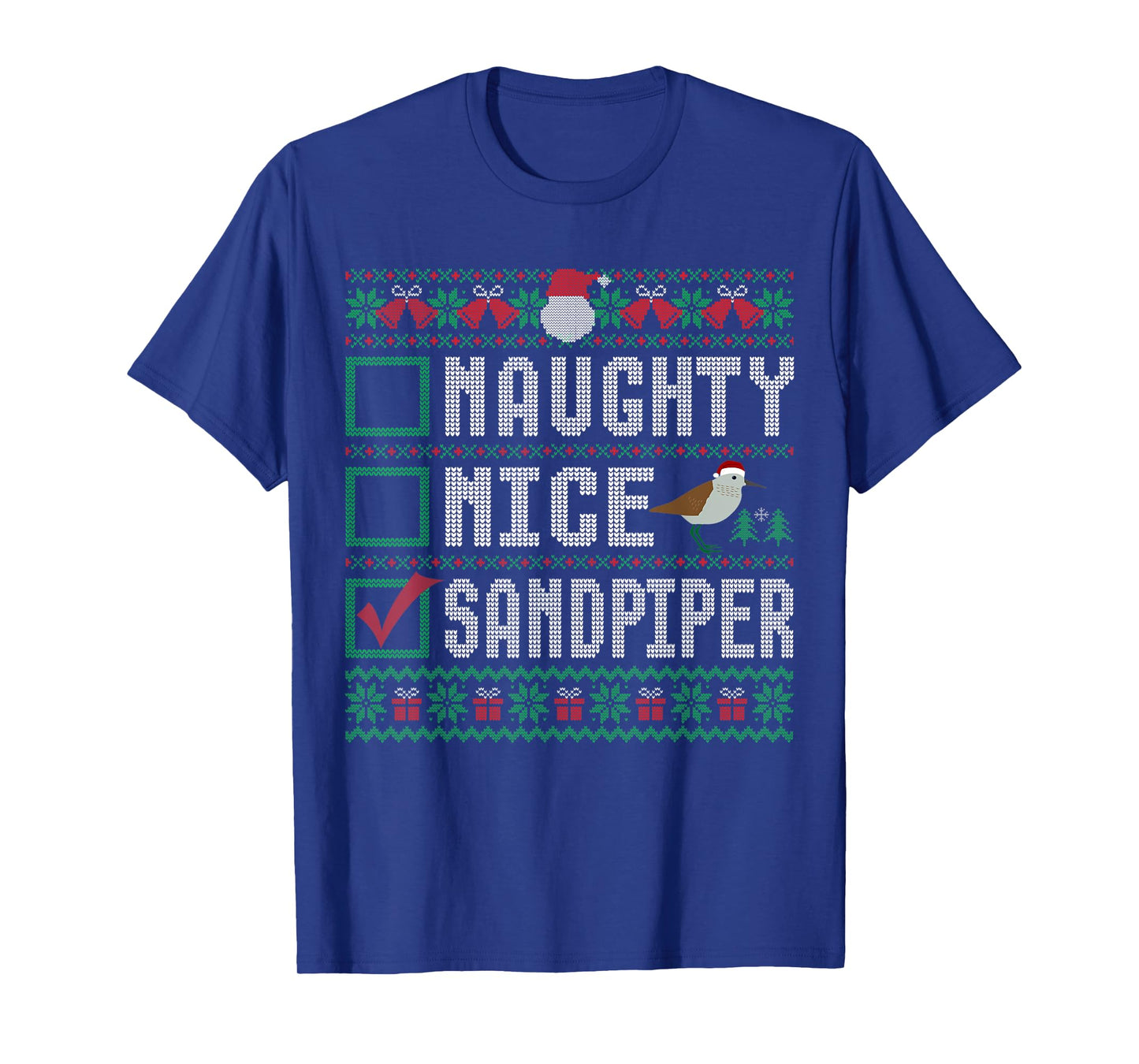 Naughty Nice Sandpiper Birds Animal Lovers Christmas List T-Shirt