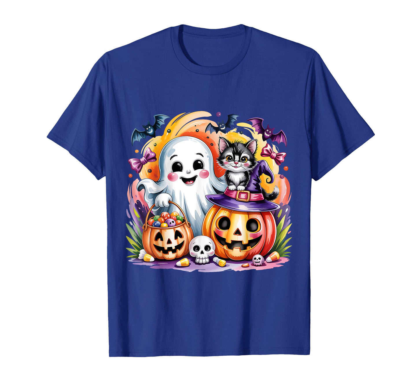 Happy Halloween Ghost Cat Jack-o-Lantern Trick or Treat T-Shirt