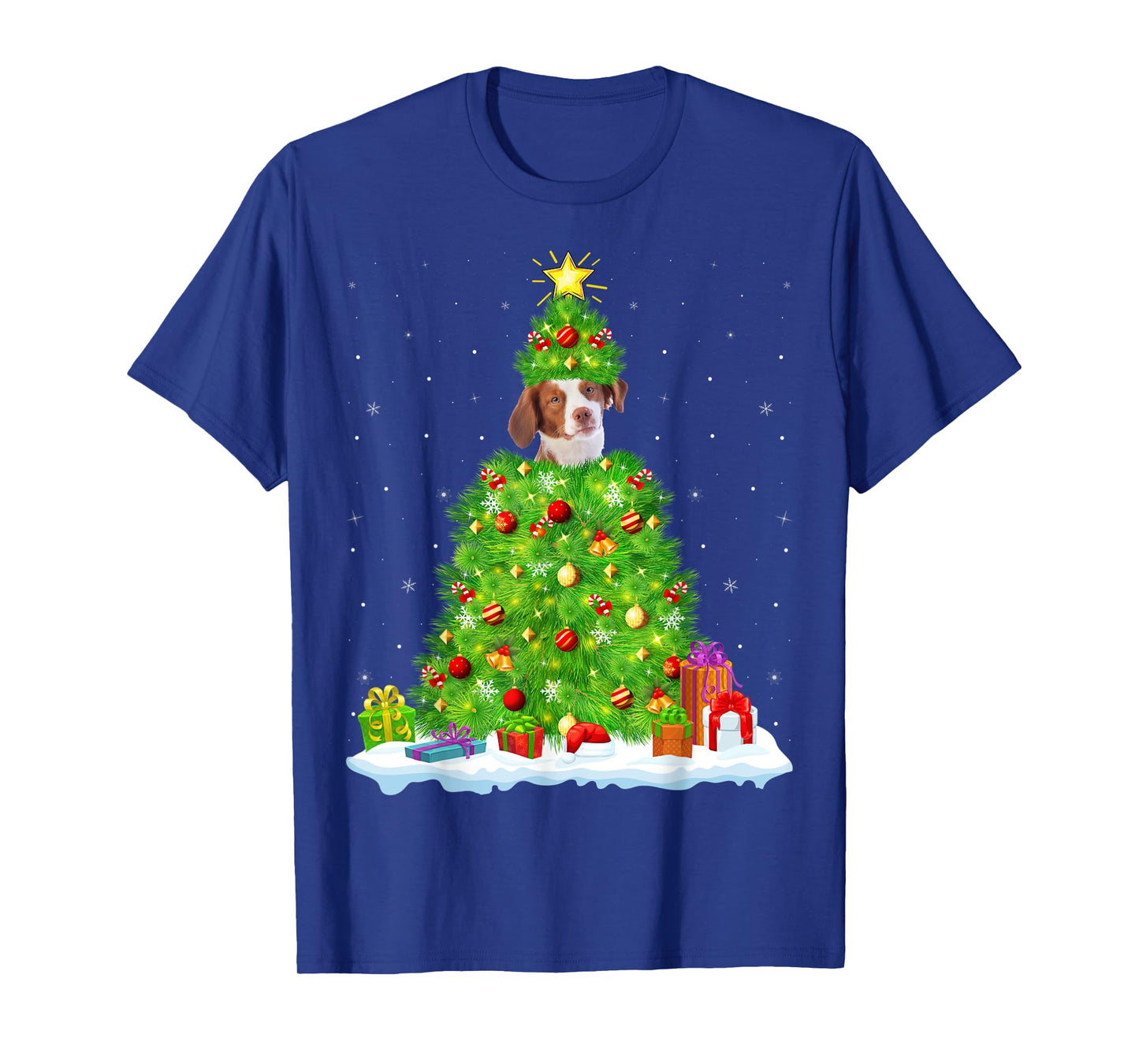 Xmas Lighting Matching Funny Brittany Spaniel Christmas Tree T-Shirt