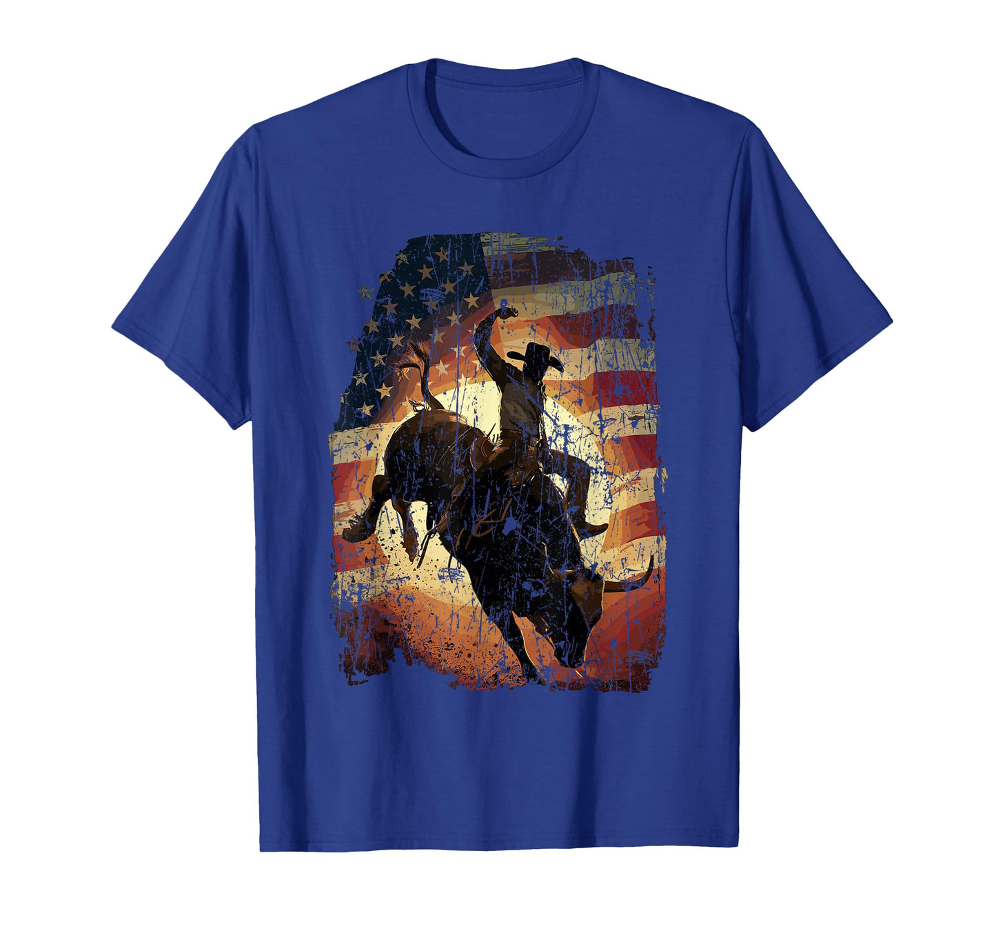 Rodeo Rider Bull Patriotic Cowboy USA Flag T-Shirt