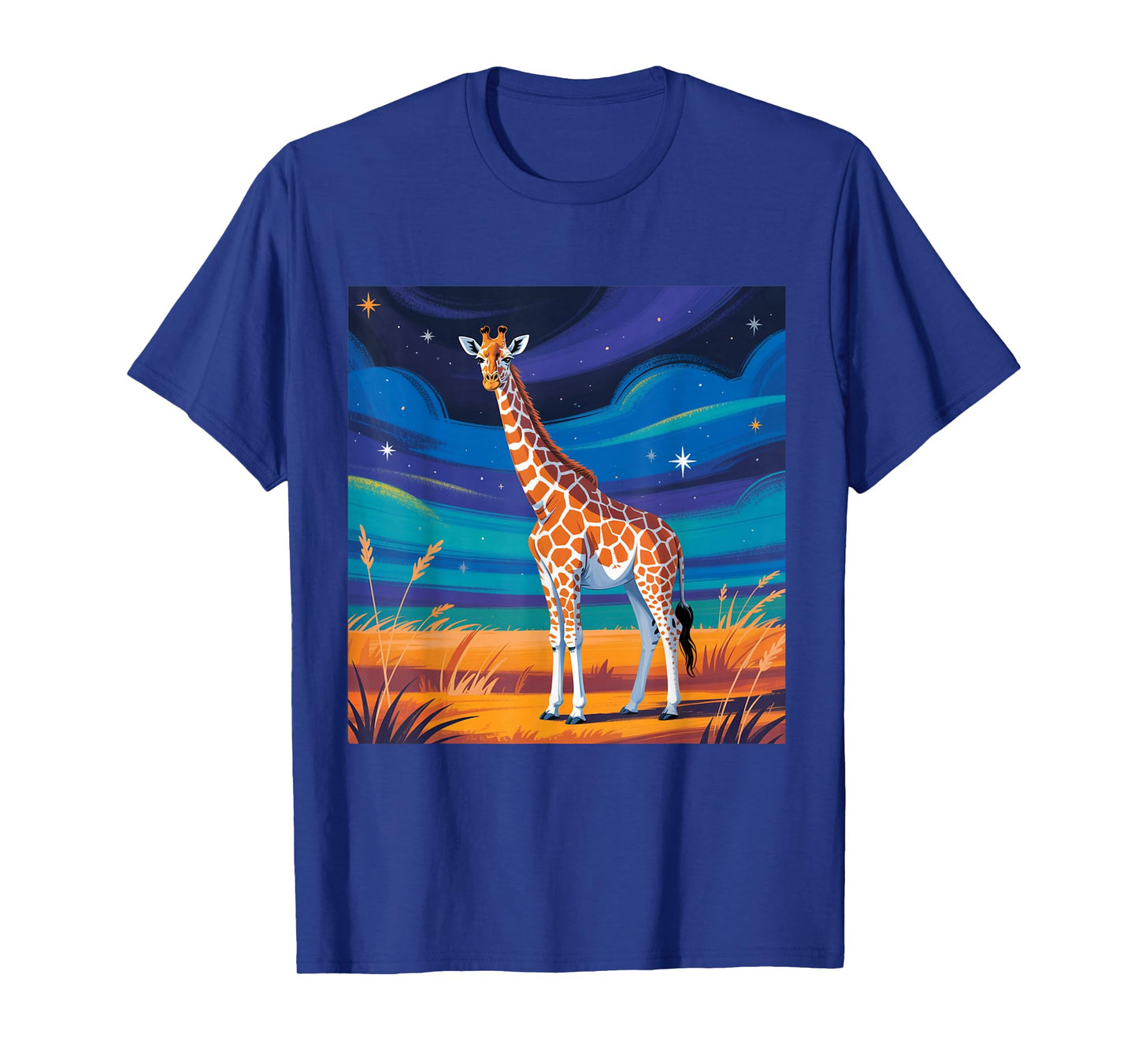 Giraffe Under Starry Twilight Sky, Safari Wildlife T-Shirt