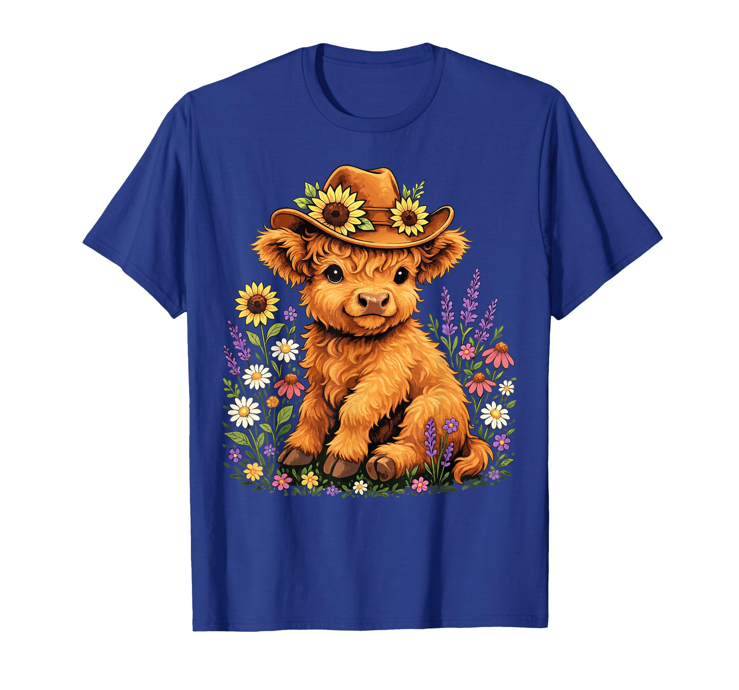 Cute Highland Cow with Flowers and Cowboy Hat T-Shirt