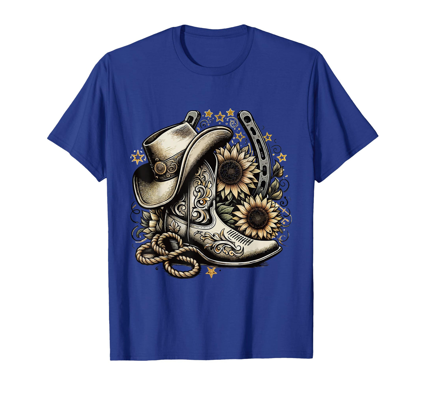 Western Cowboy Boot Horseshoe Sunflower Rope Cowgirl Country T-Shirt