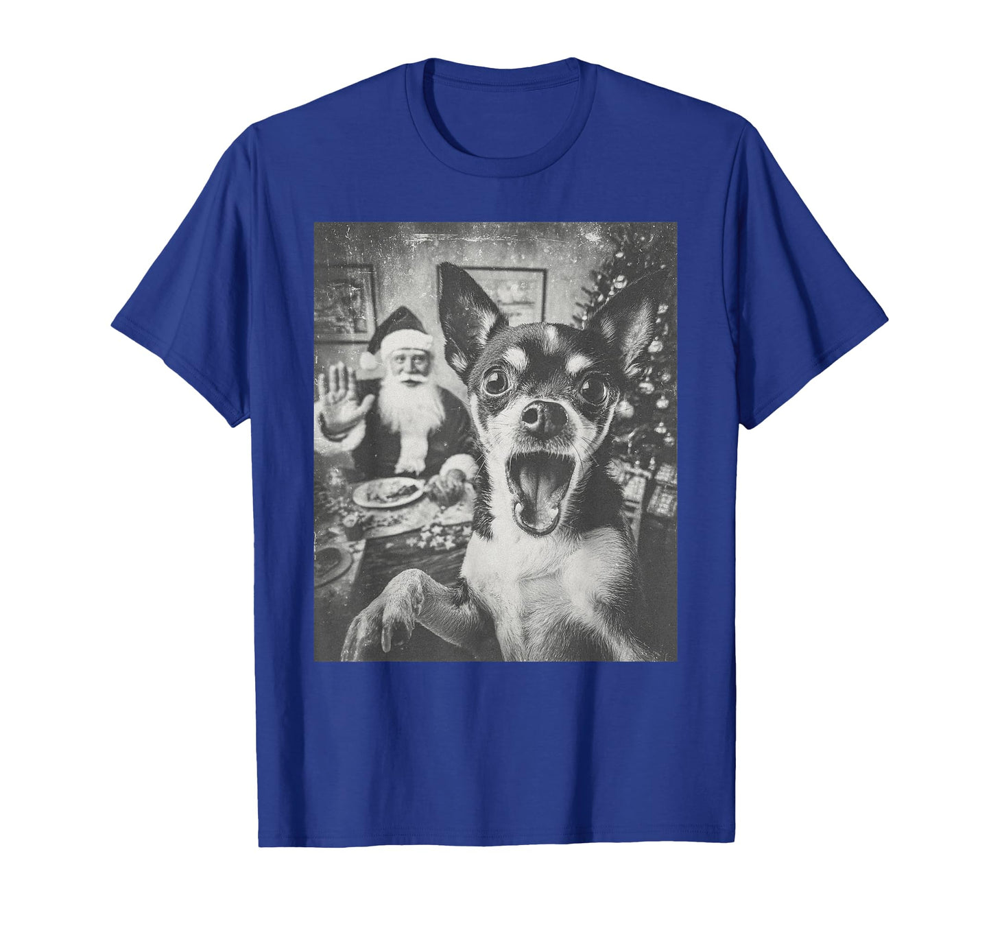 Funny AI Chihuahua Dog Selfie with Santa Claus Christmas T-Shirt