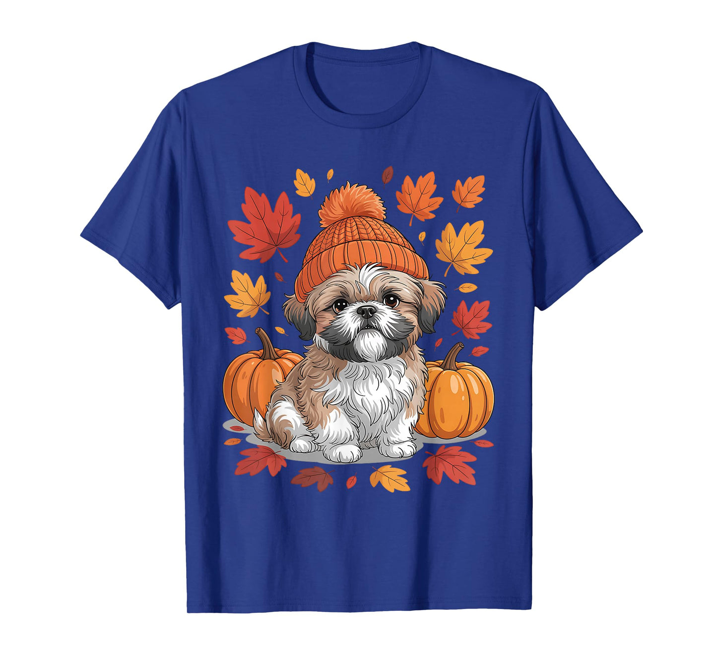 Funny Shih Tzu Fall Scarf Autumn Leaves Dog Lovers T-Shirt