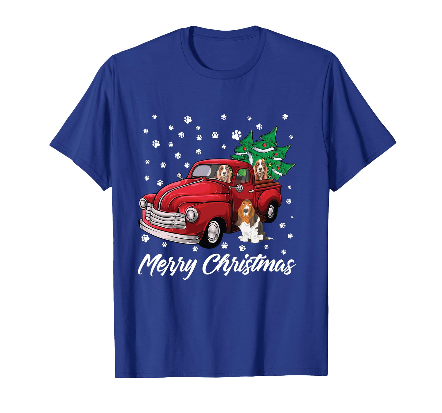 Red Truck Merry Christmas Tree Basset Hound Christmas Long Sleeve T-Shirt