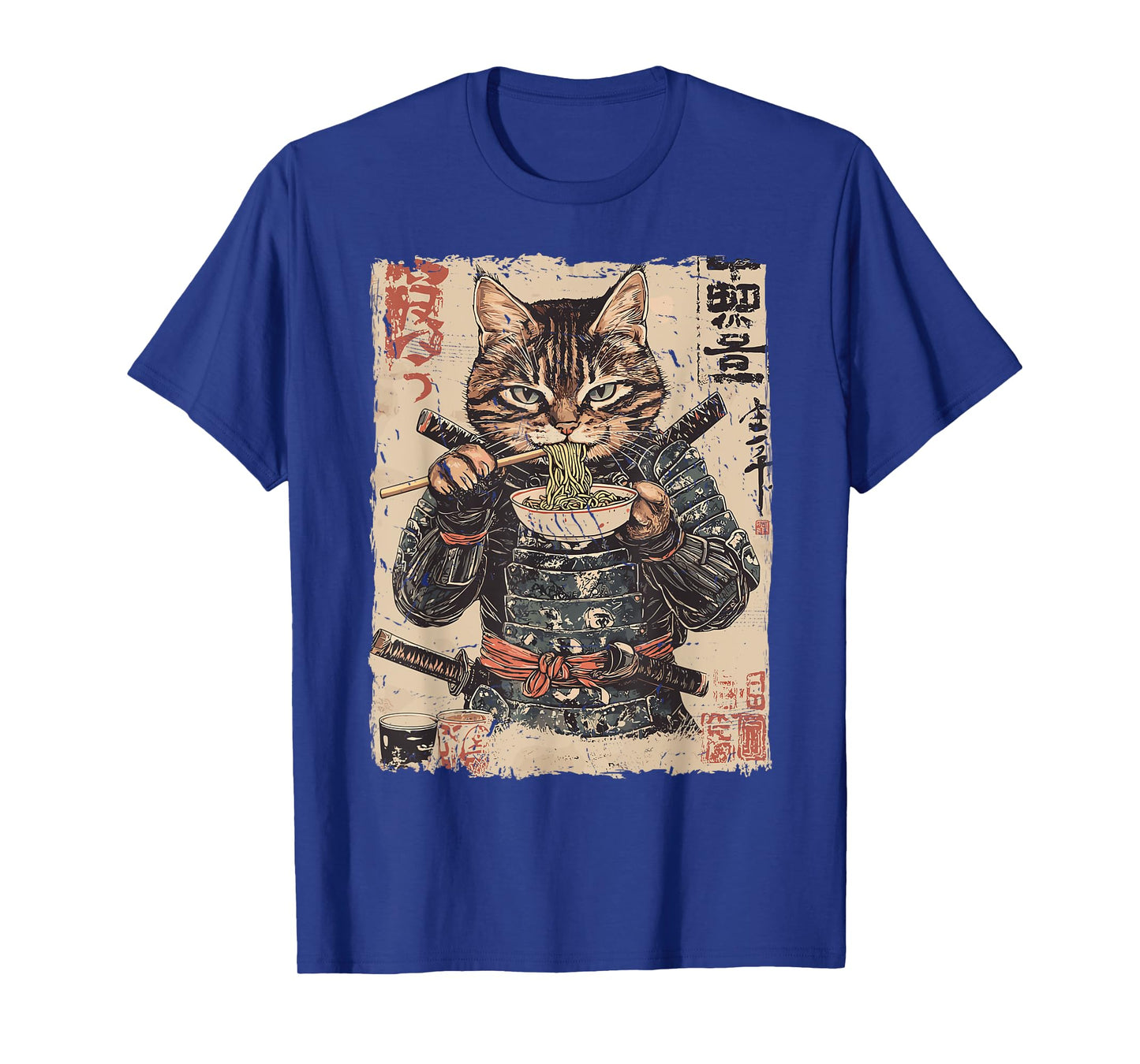 Samurai Cat Loves Ramen Funny Anime Japanese Artwork Samurai T-Shirt