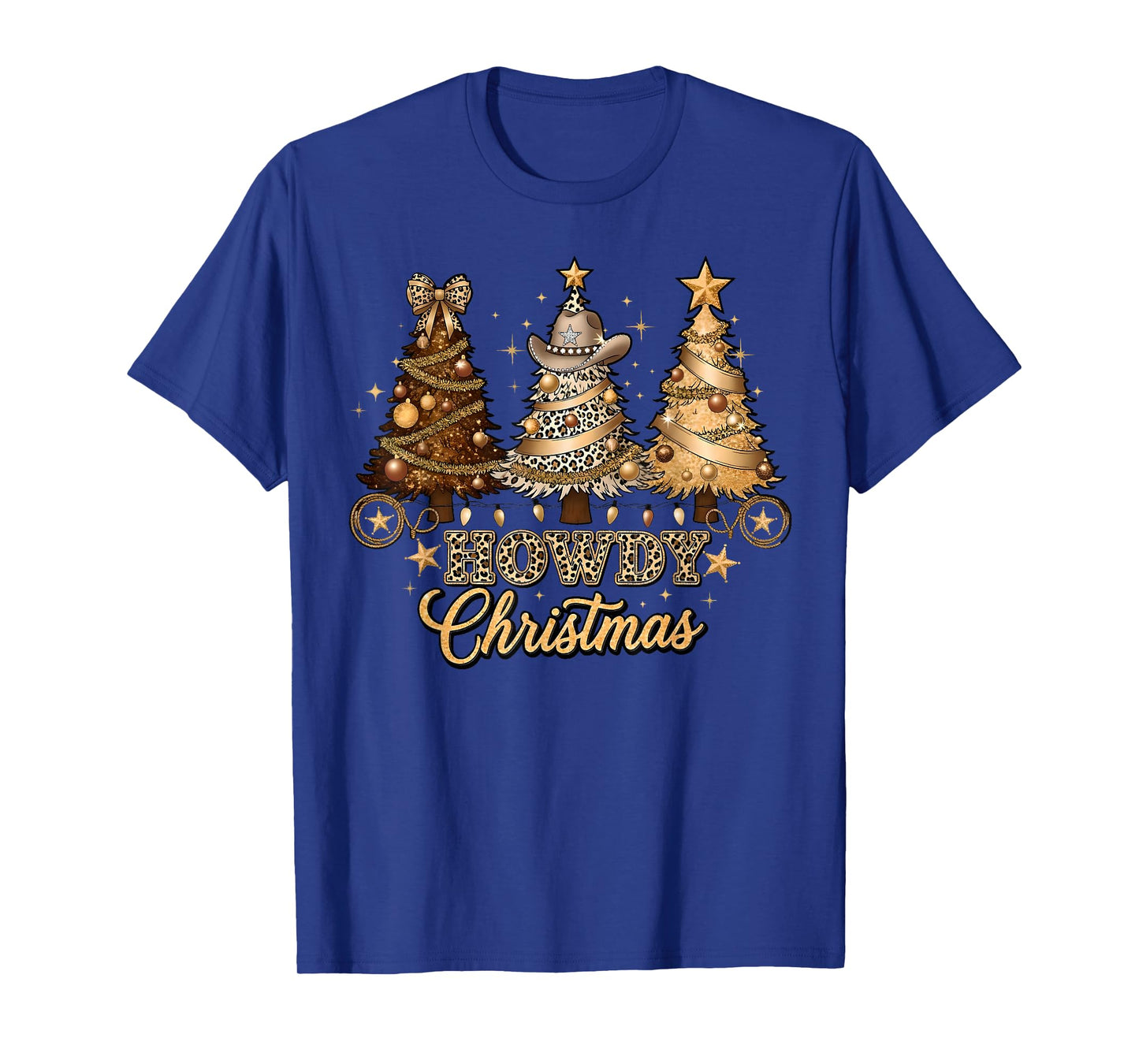 Howdy Christmas Cowboy Western Xmas Lights Trees Holiday T-Shirt