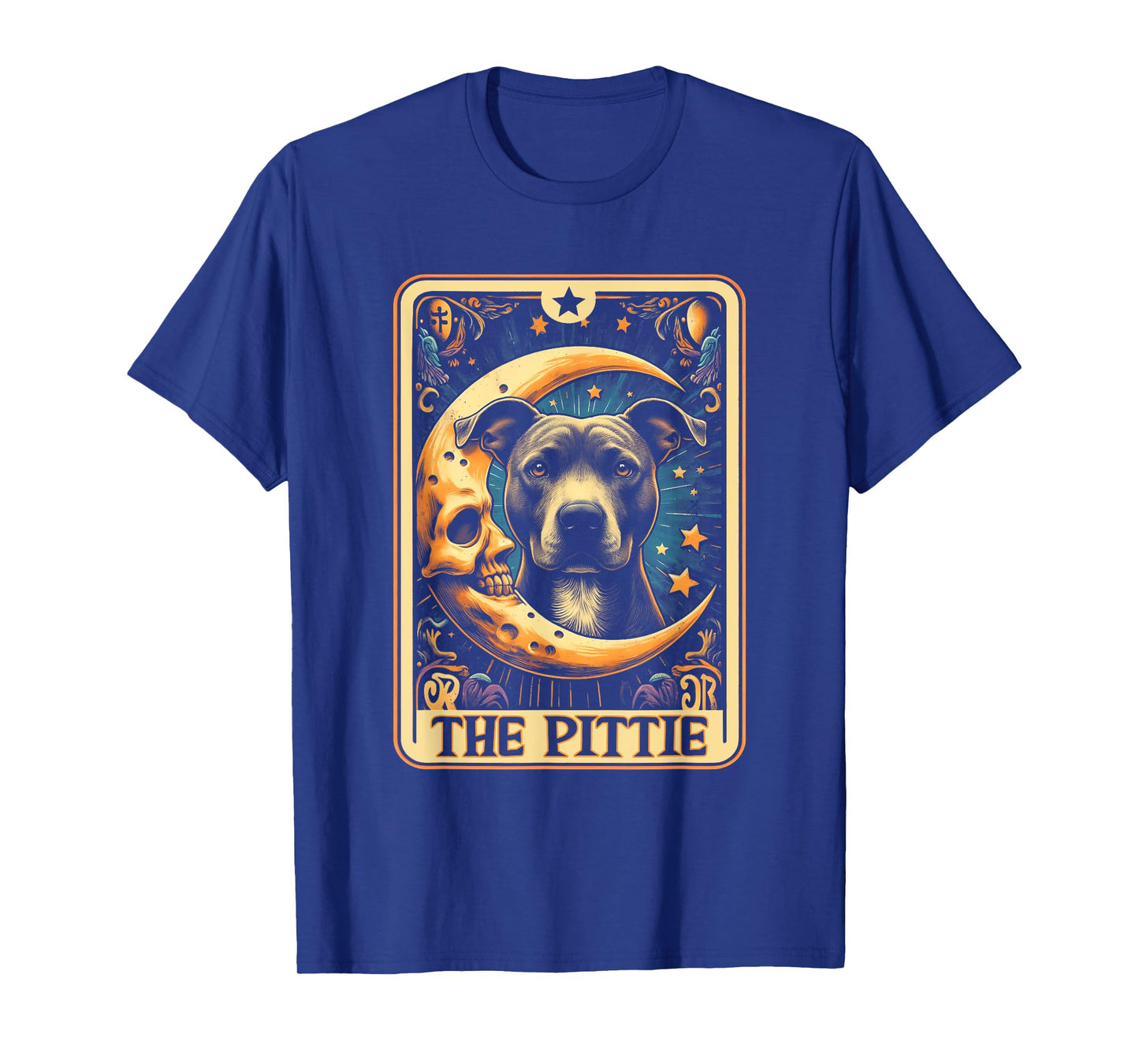 Tarot Card Crescent Moon Pit-Bull Dog Pittie Mom Halloween Men Women T-Shirt