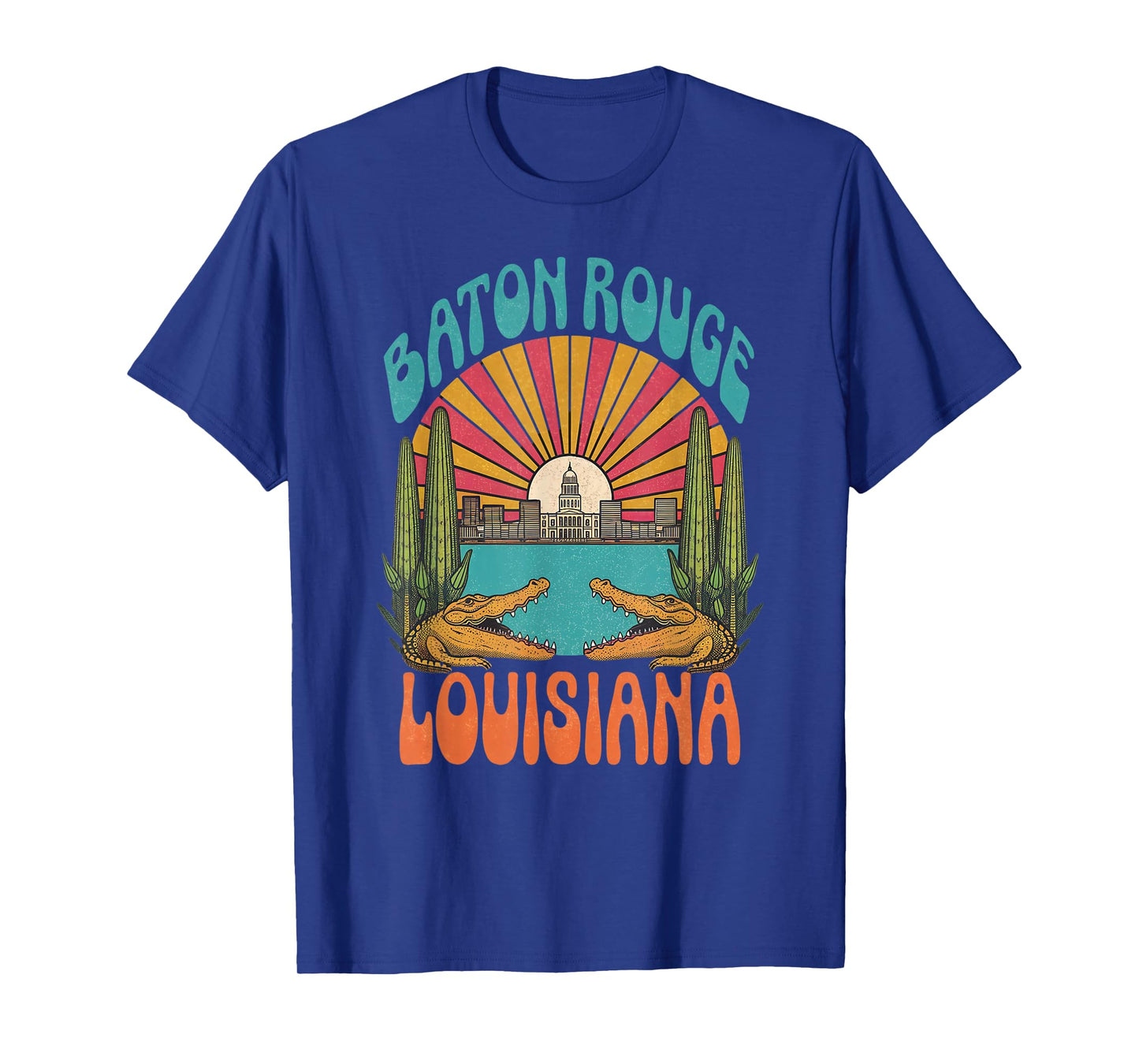 Vintage Baton Rouge Louisiana Skyline Cityscape Retro Style T-Shirt