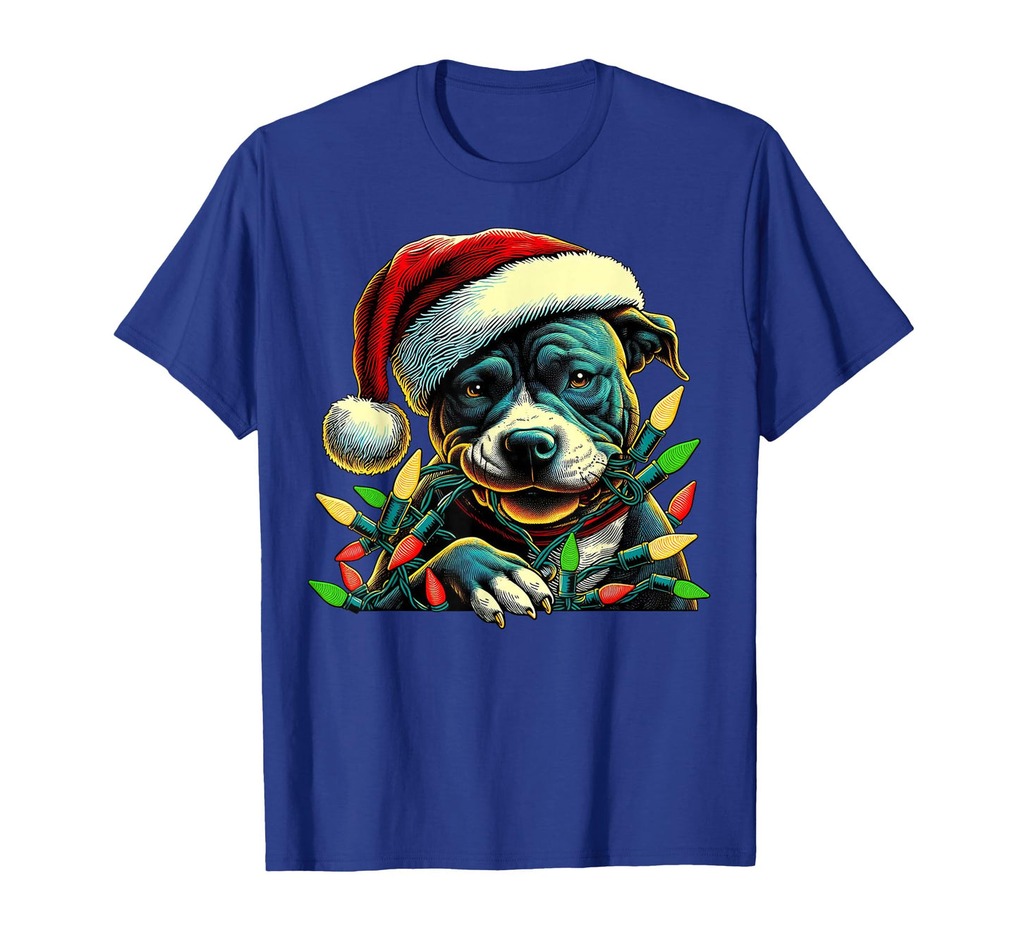 Pit Bull Chew Christmas Light Pitbull Xmas Funny Holiday T-Shirt