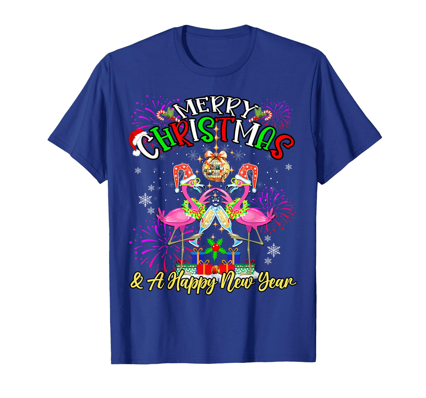 Merry Christmas & A Happy New Year Fireworks Flamingo Lover T-Shirt