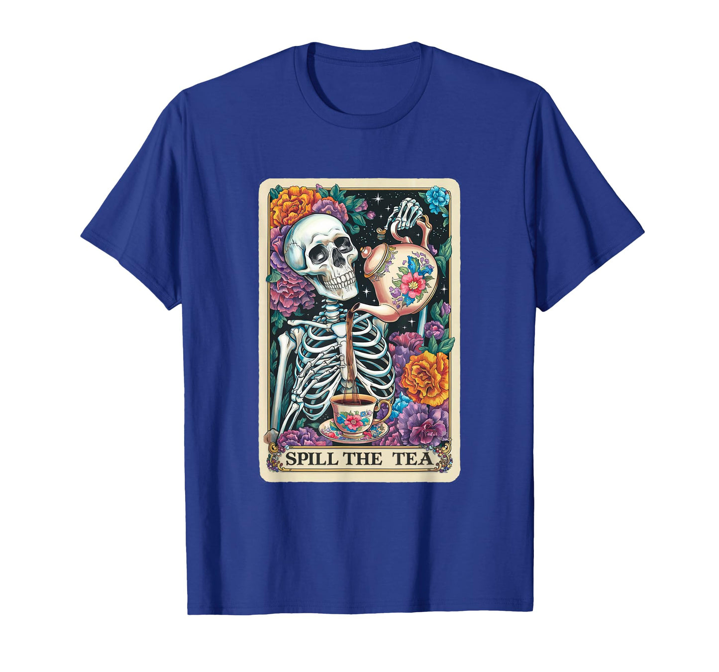 Tarot Card Spill The Tea Graphic Vintage Goth Art Skeleton T-Shirt