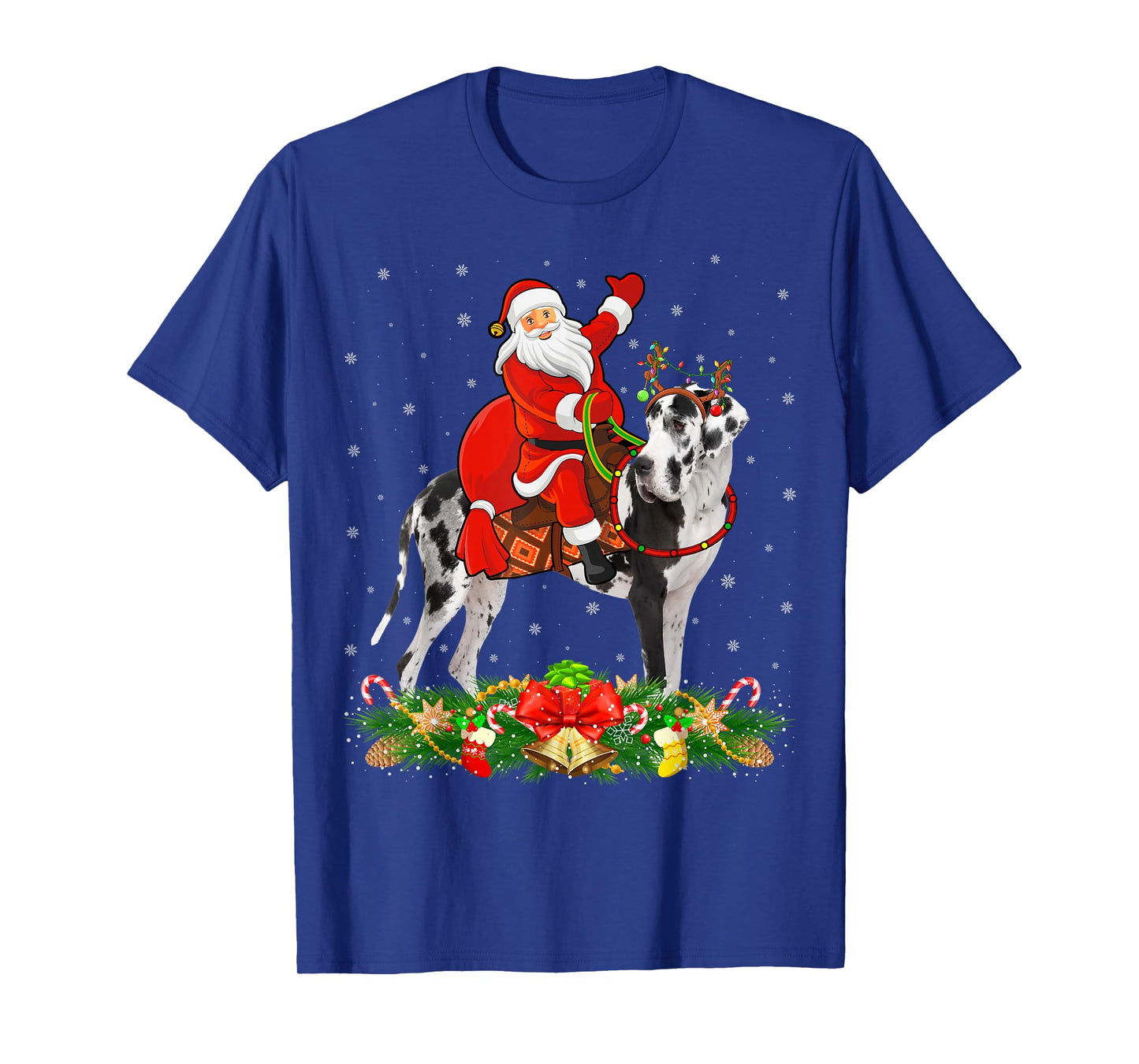 Xmas Decor Funny Santa Riding Great Dane Dog Christmas T-Shirt