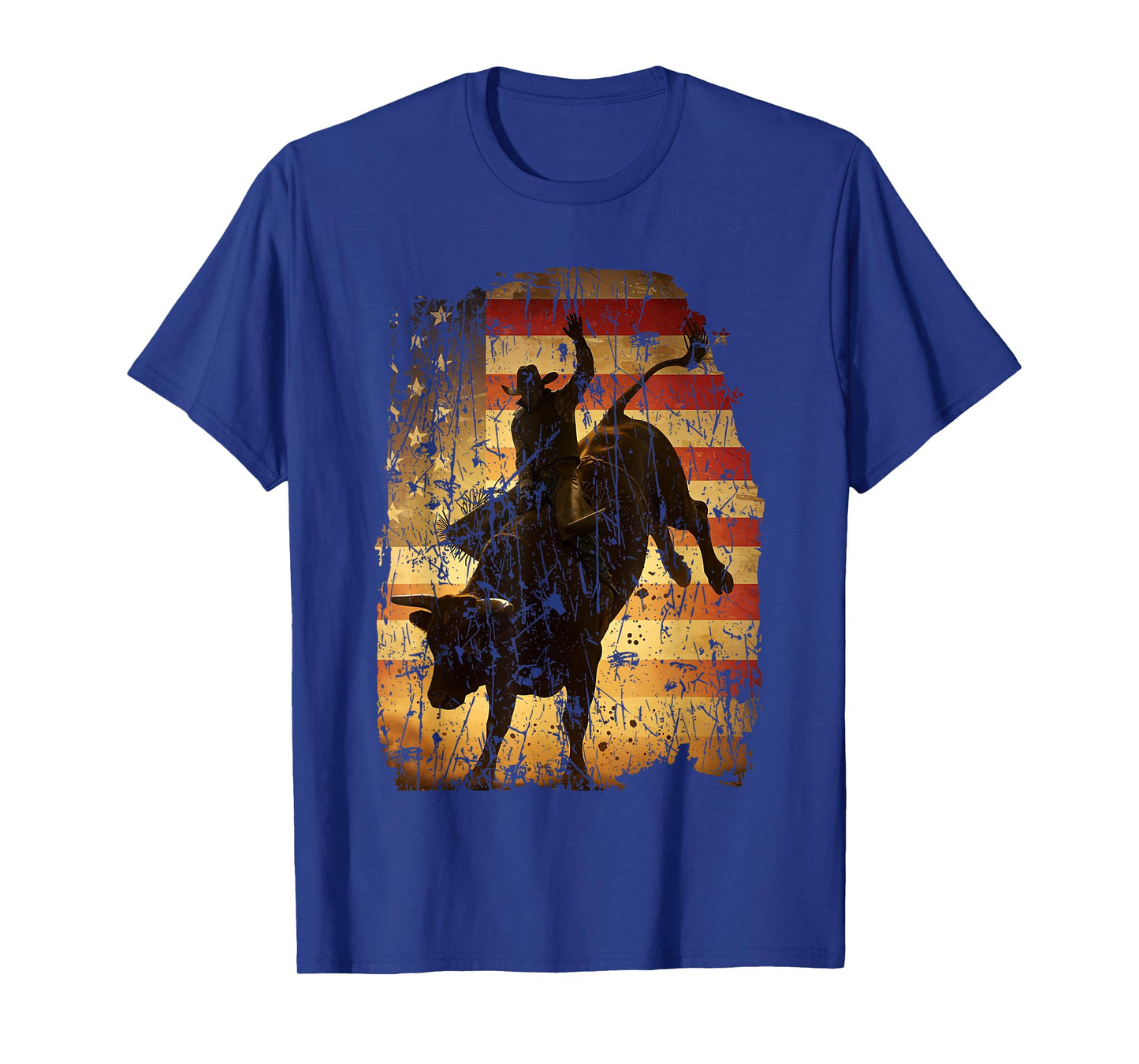 Rodeo Bull Rider Retro Western Patriotic Cowboy USA Flag T-Shirt