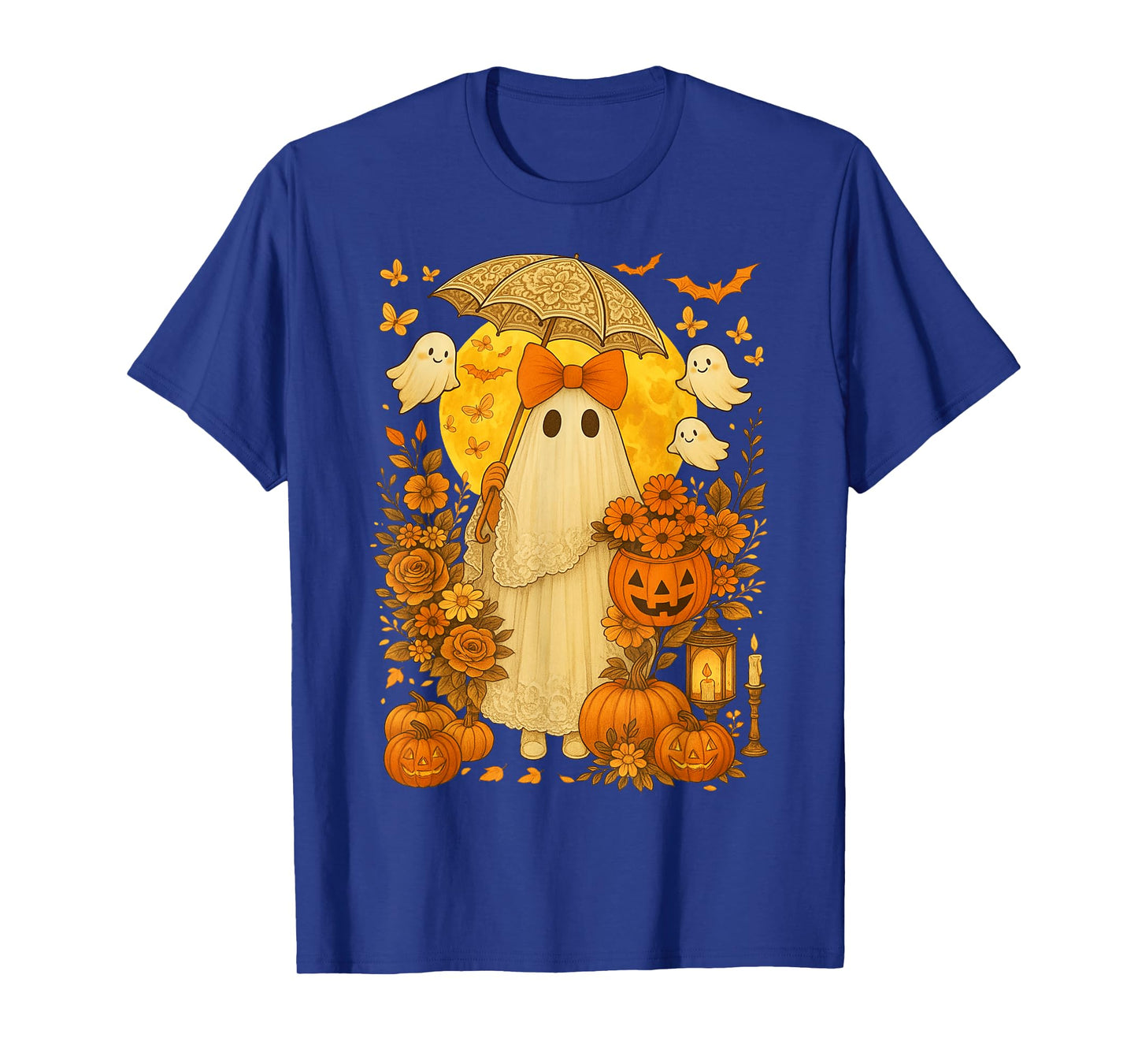 Coquette Floral Ghost Pumpkin Vintage Halloween Lace Ghost T-Shirt