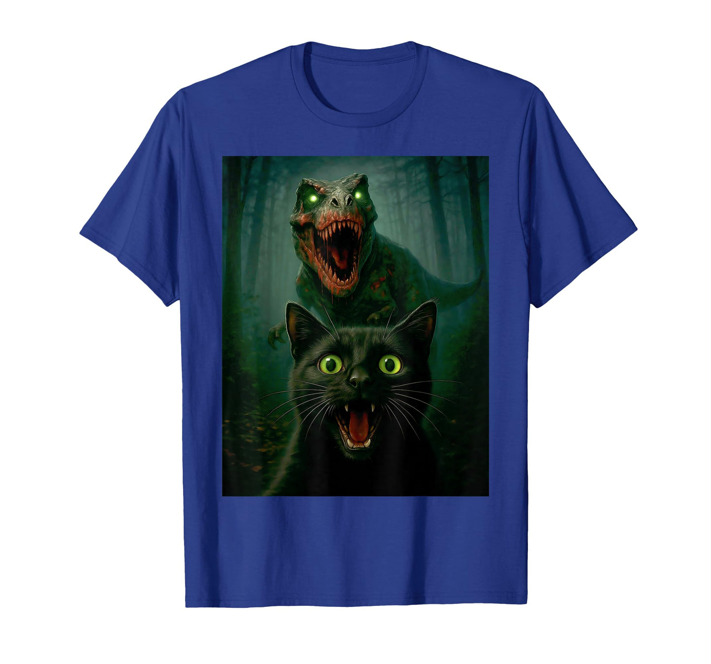 Scared Cat Selfie with Zombie T-Rex Dinosaur Halloween Day T-Shirt