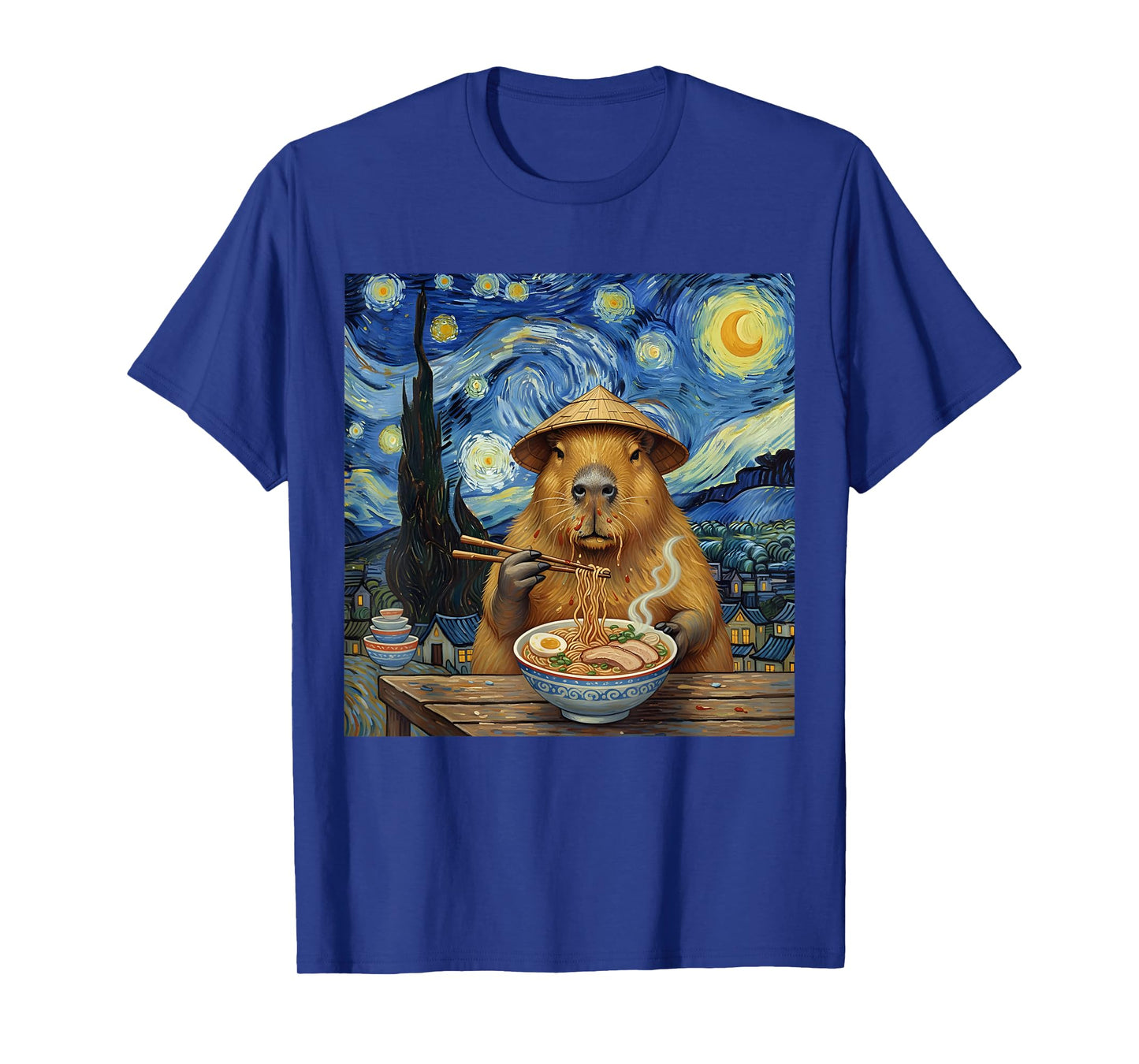 Capybara Eating Ramen Van Gogh Style Art Men Women Kids T-Shirt