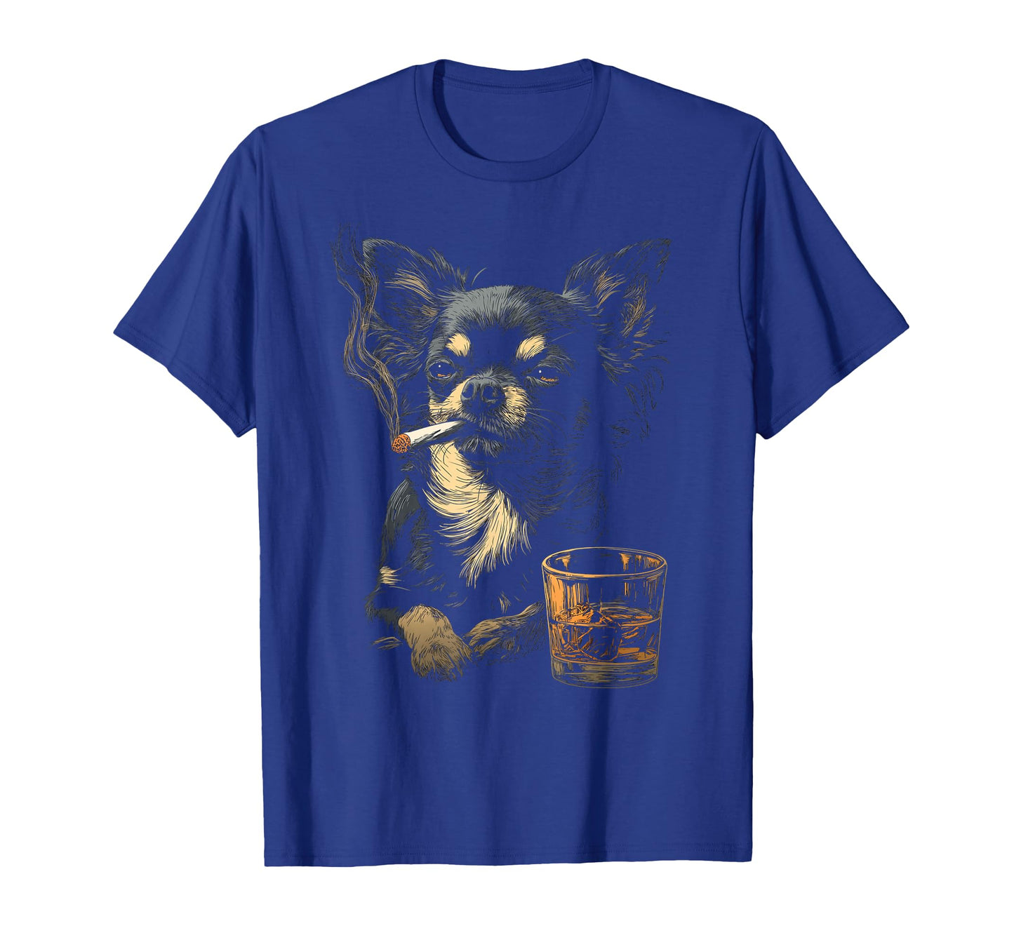 Chihuahua Smoking Cigarette Whisky Lover Funny Dog T-Shirt