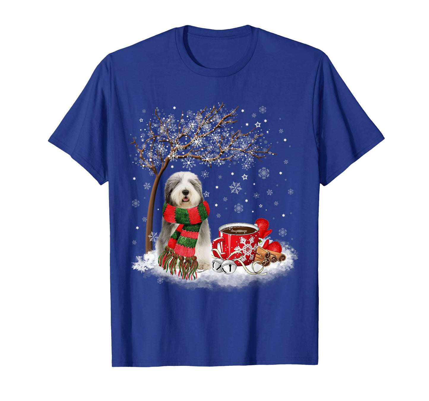 Old English Sheepdog In The Snow Christmas Winter Xmas Tree Men Women Kids T-Shirt