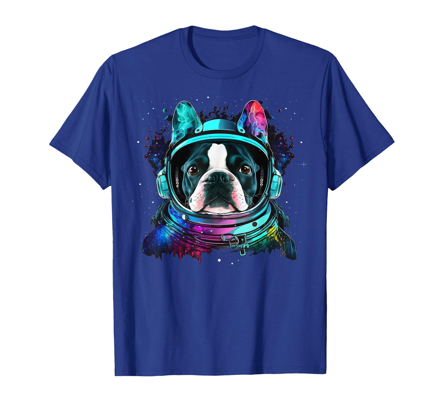 Boston Terrier Astronaut Dog Colorful Cosmic Outer Space Men Women Kids T-Shirt