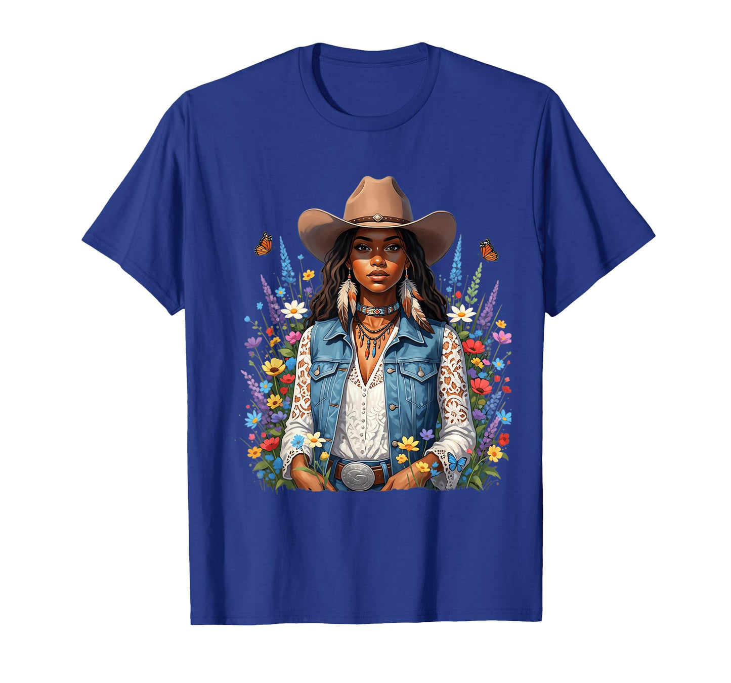 Beautiful Black Cowgirl with Wildflower Western Vibes Flower T-Shirt