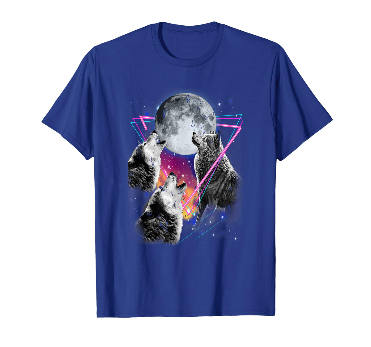 Epic 3 Wolves Howling At Moon 80s Style Wolf T-Shirt