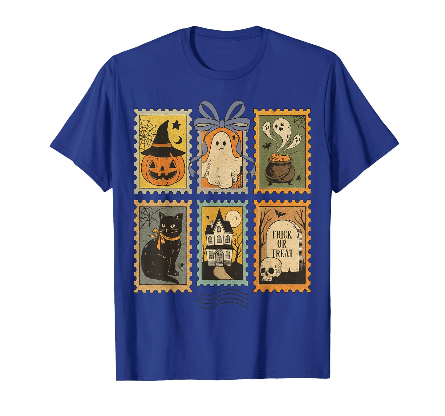 Vintage Halloween Postage Stamps Pumpkin Ghost Cat T-Shirt