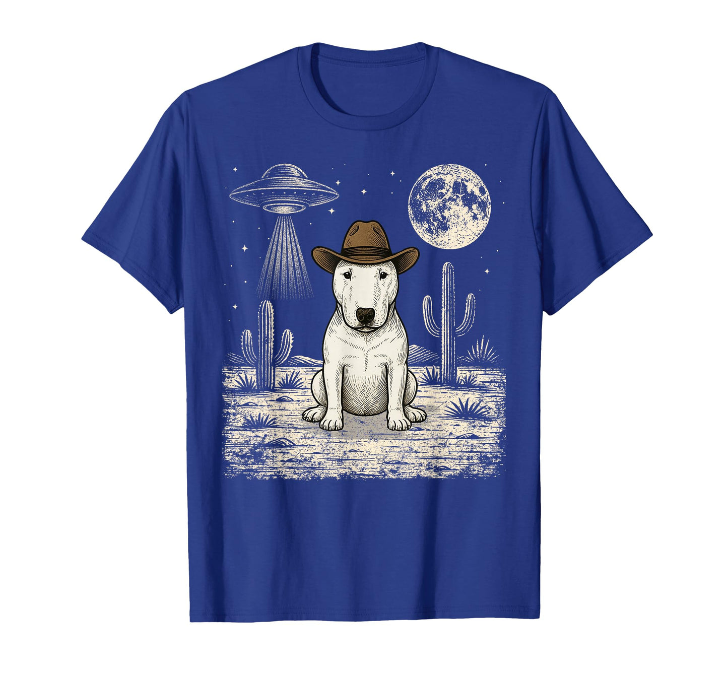Funny Bull Terrier Cowboy Western Dog UFO T-Shirt