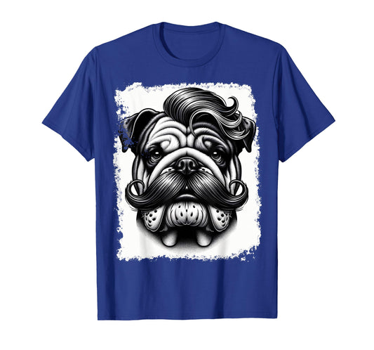 English Bulldog Party Dog with Mustache and Mullet T-Shirt